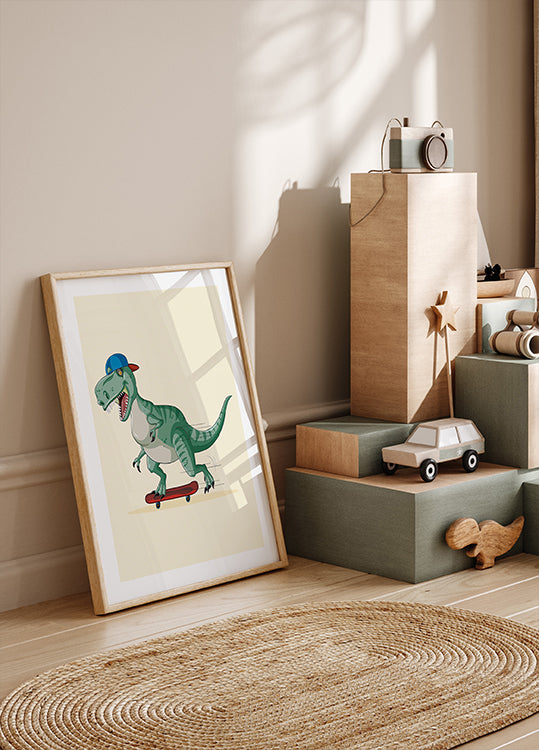 Skateboarding T-Rex Plakat - Posterbox.dk