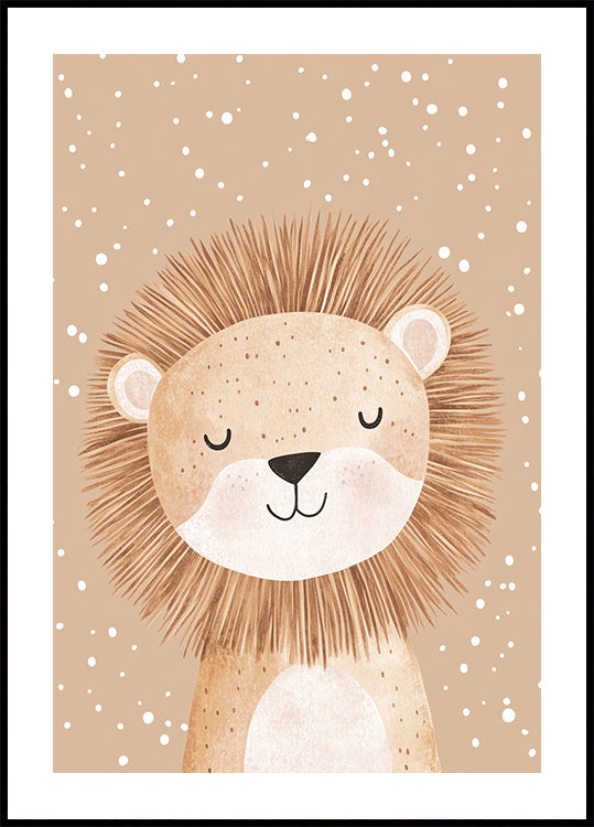 Sleepy Lion In Snow Plakat - Posterbox.dk