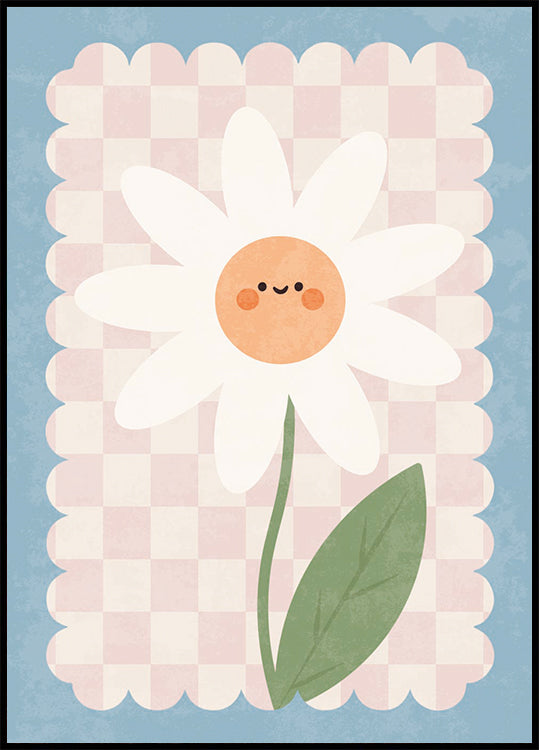 Smiley Flower On Pastel checkered Background Plakat - Posterbox.dk