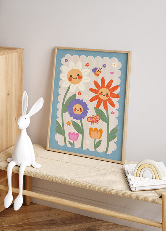 Smiley Flowers, whimsical Floral Plakat - Posterbox.dk