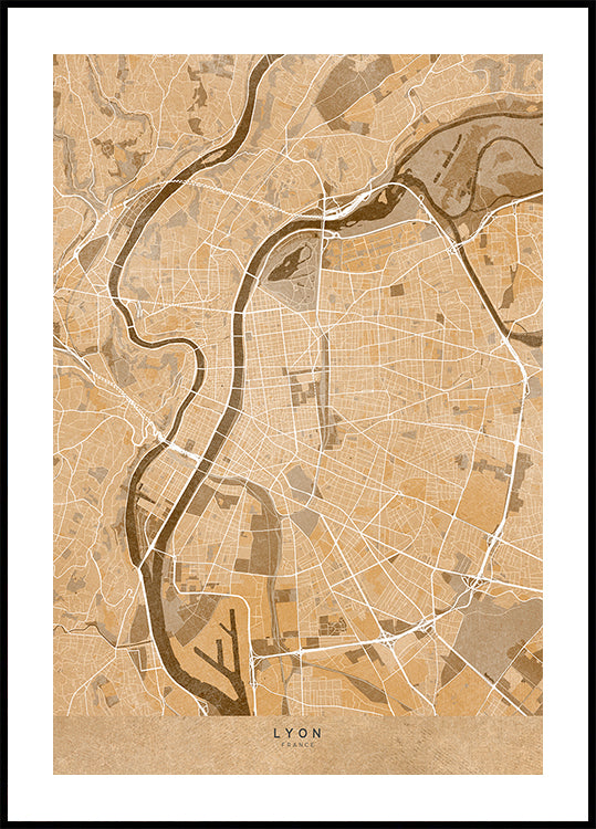 Sepia vintage map of Lyon France Plakat - Posterbox