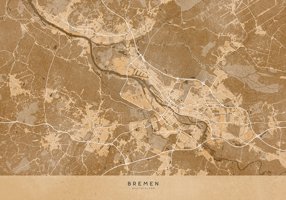 Sepia vintage map of Bremen Germany Plakat - Posterbox
