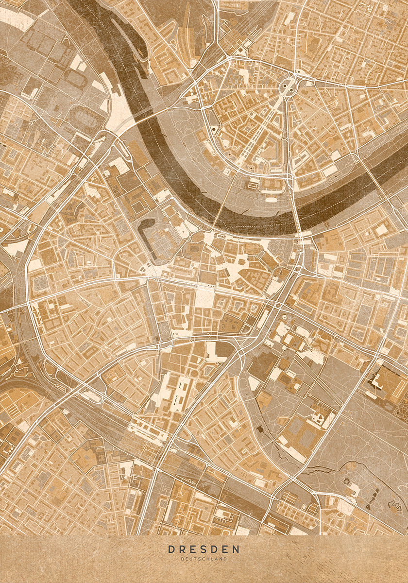 Sepia vintage map of Dresden downtown Germany Plakat - Posterbox