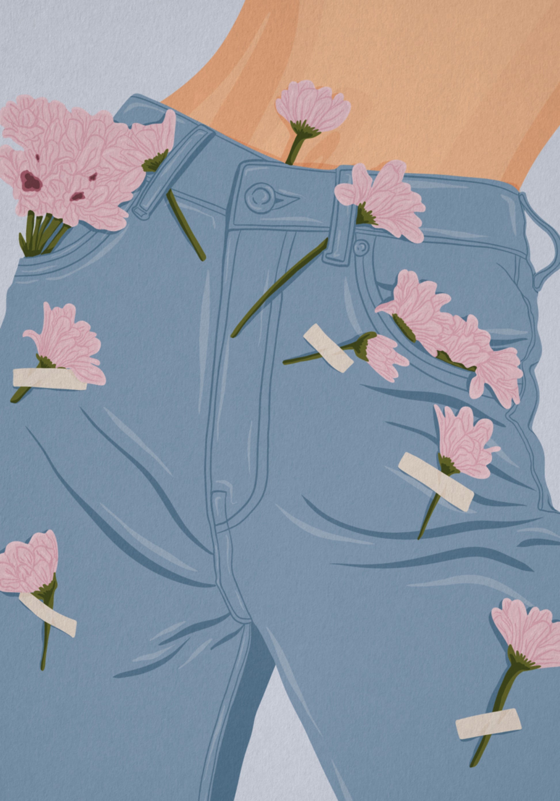 Fiori rosa sui jeans
