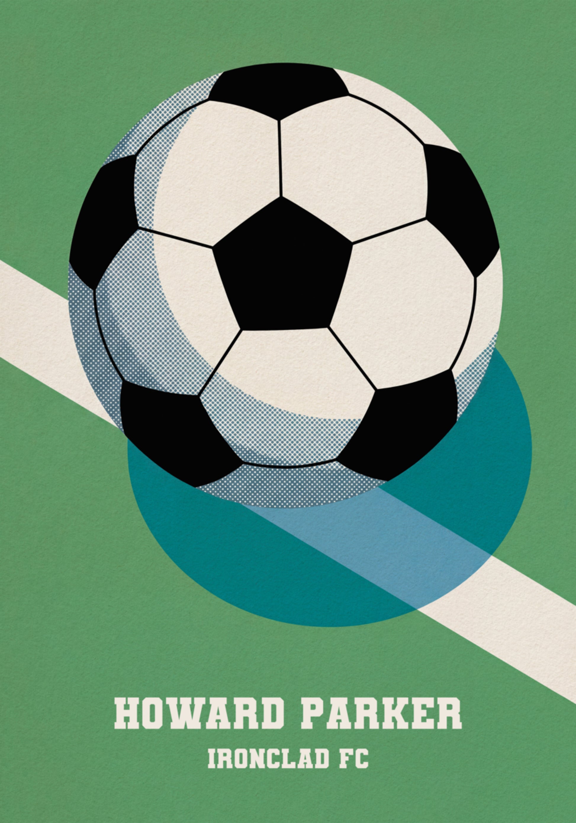 Poster di calcio retrò con palla bianca e nera