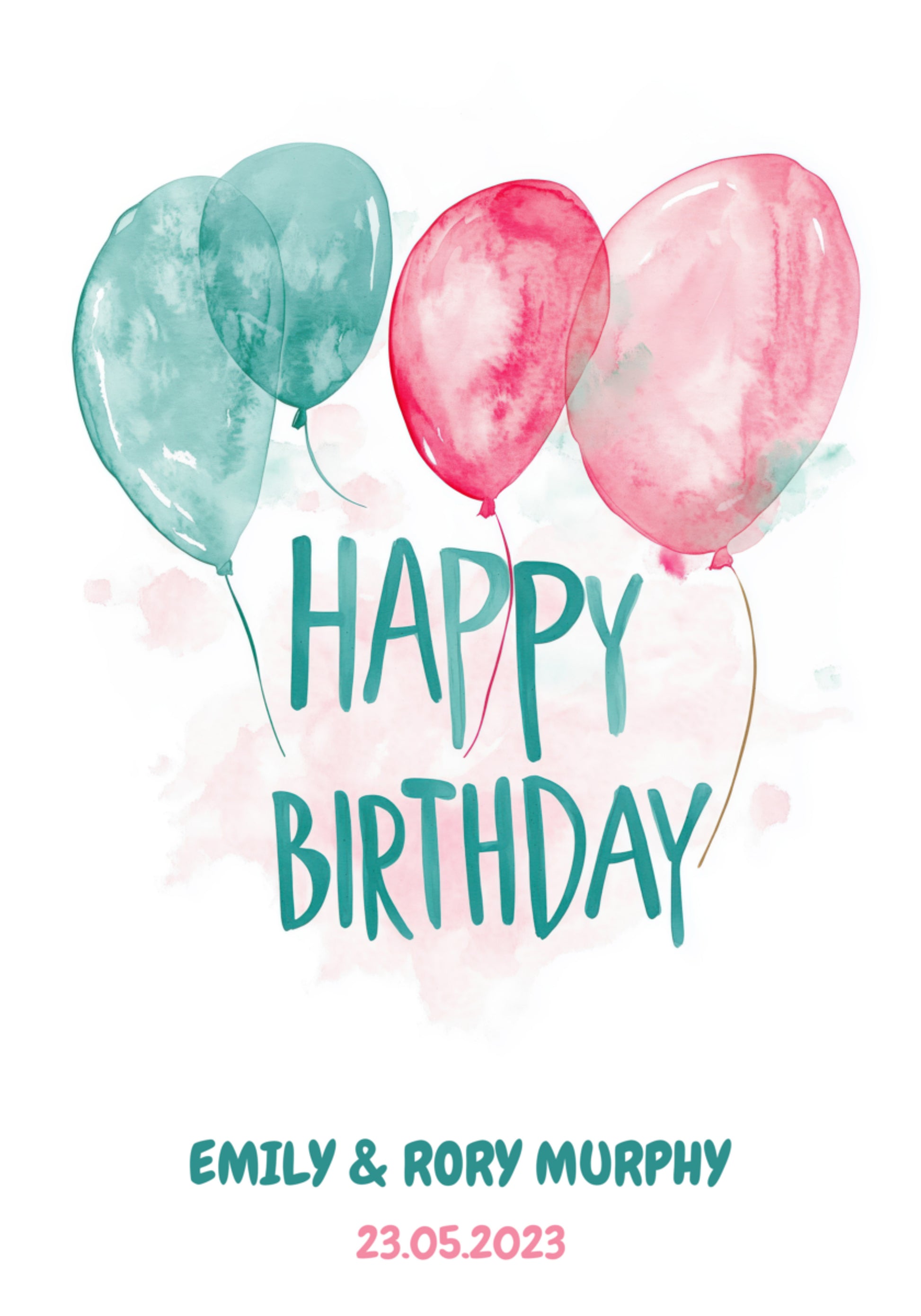 Poster personalizzato con palloncini ad acquerello per compleanno