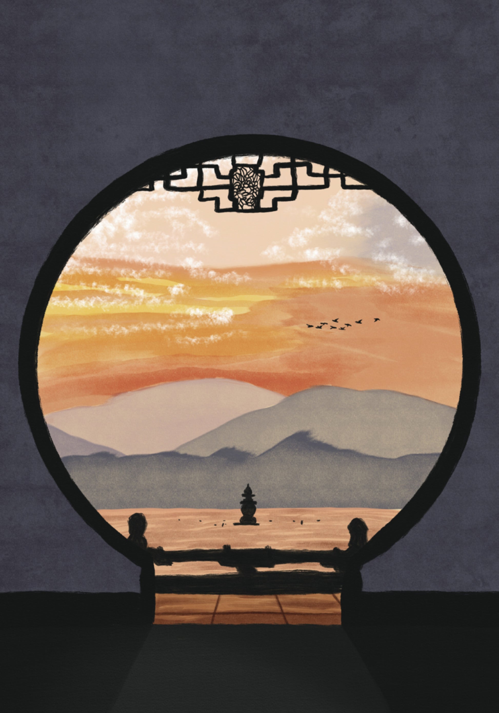 Vista asiatica del tramonto della pagoda