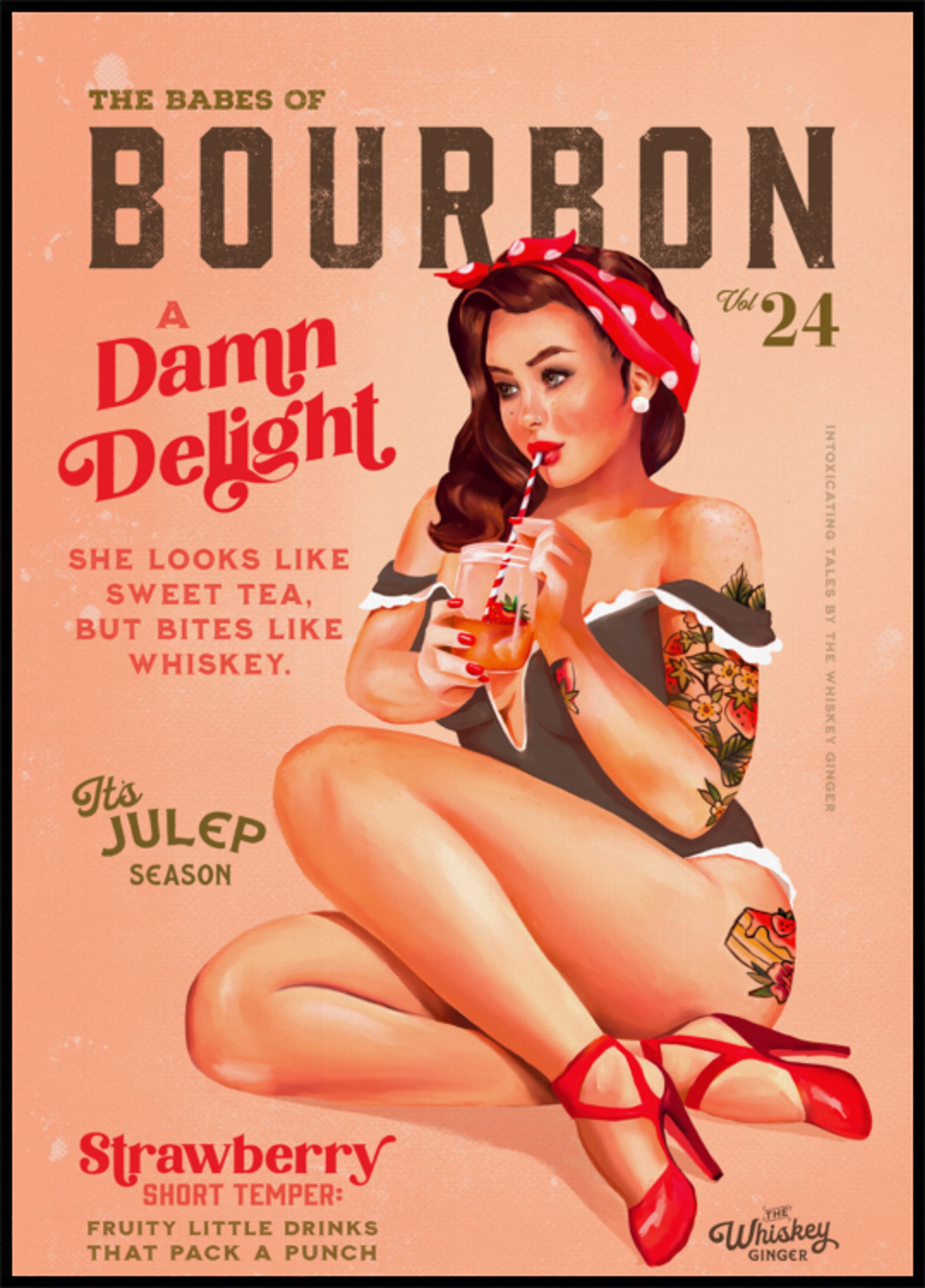 Bourbon Babes Vol 22 Ragazza Pinup vintage che beve un cocktail