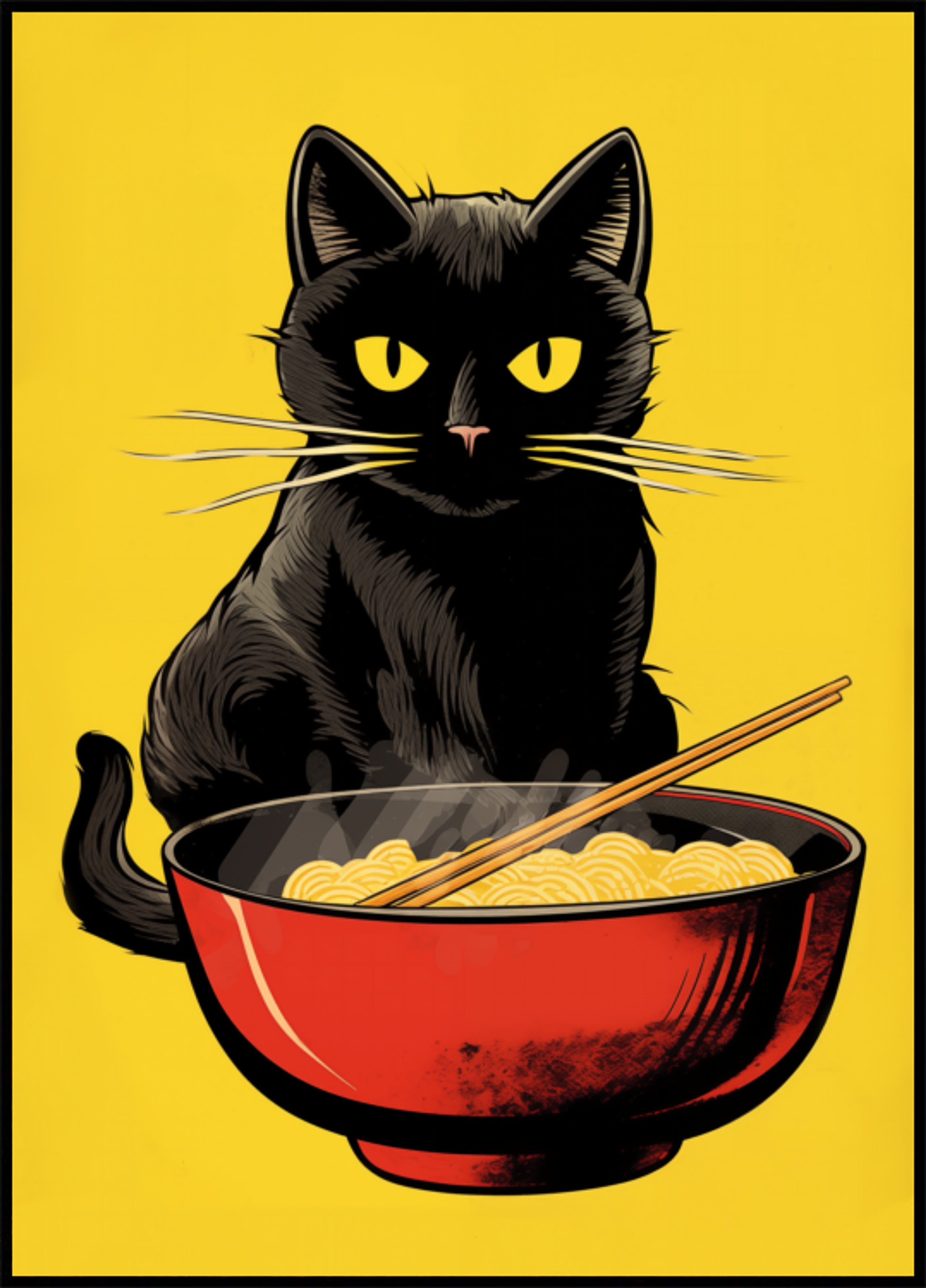 Ciotola di ramen del gatto nero
