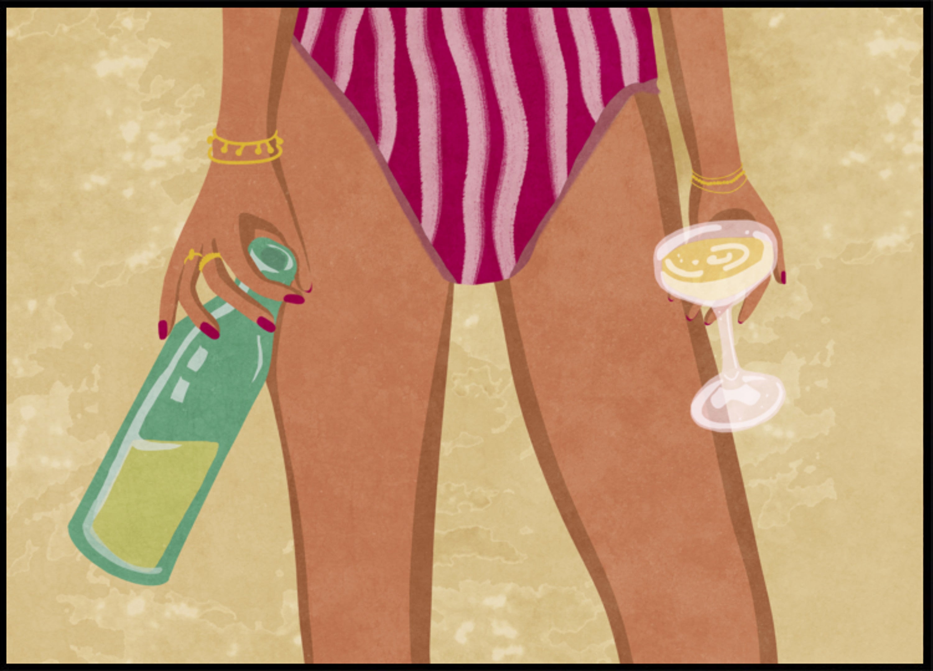 Ragazza con vino in spiaggia