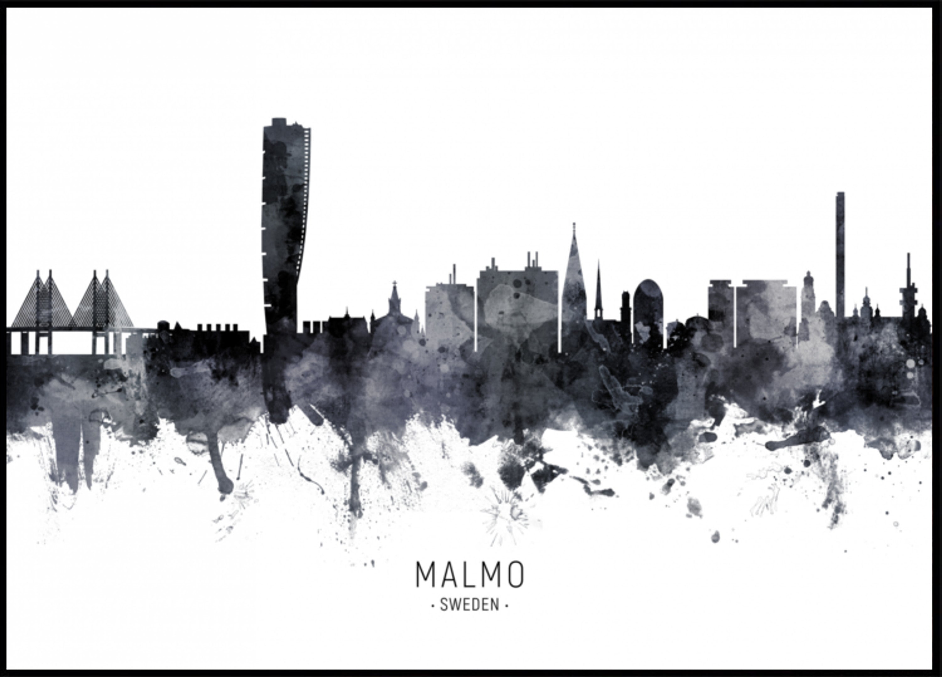 Malmö Skyline acquerello