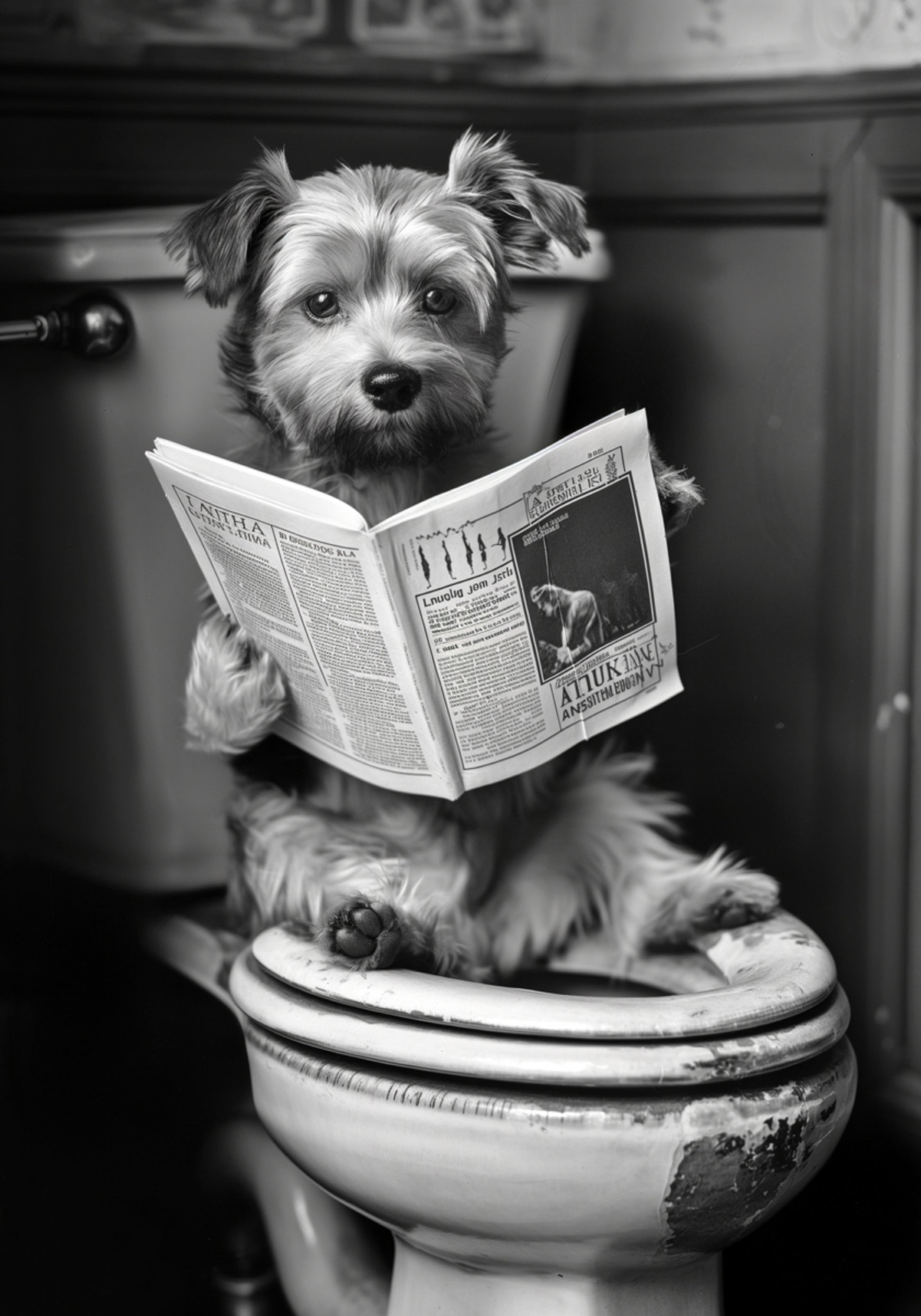 Cane divertente sulla toilette