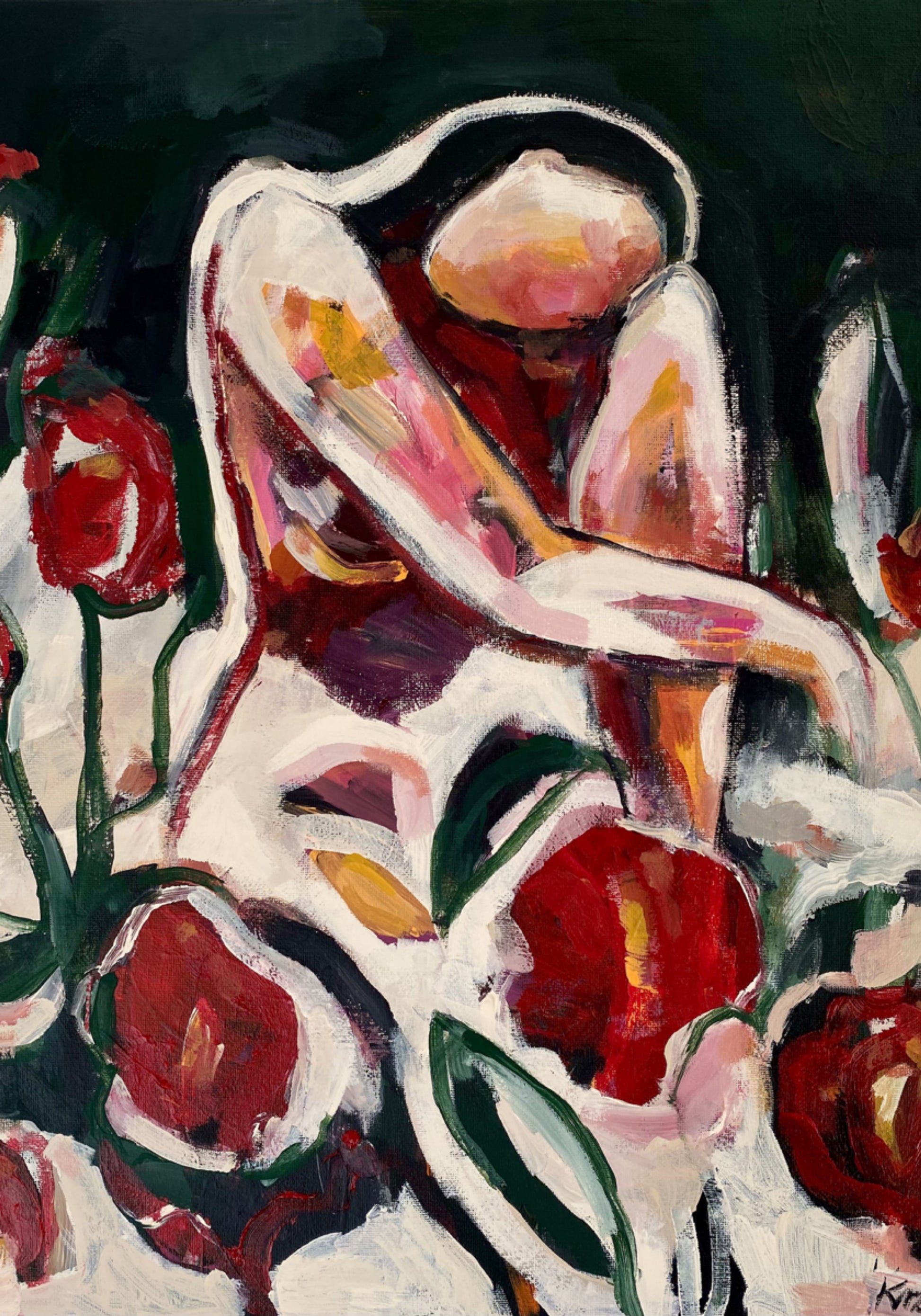 Donna Tra I Fiori Rossi