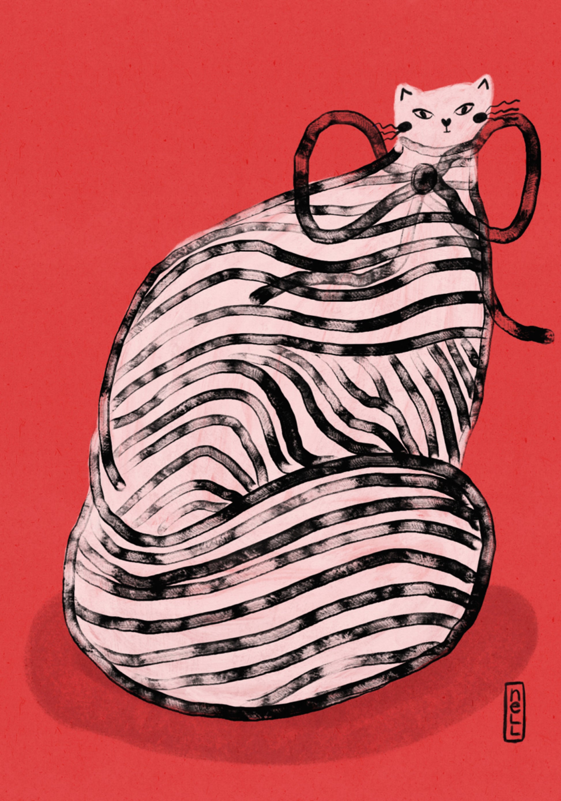Gatto stravagante a strisce rosse