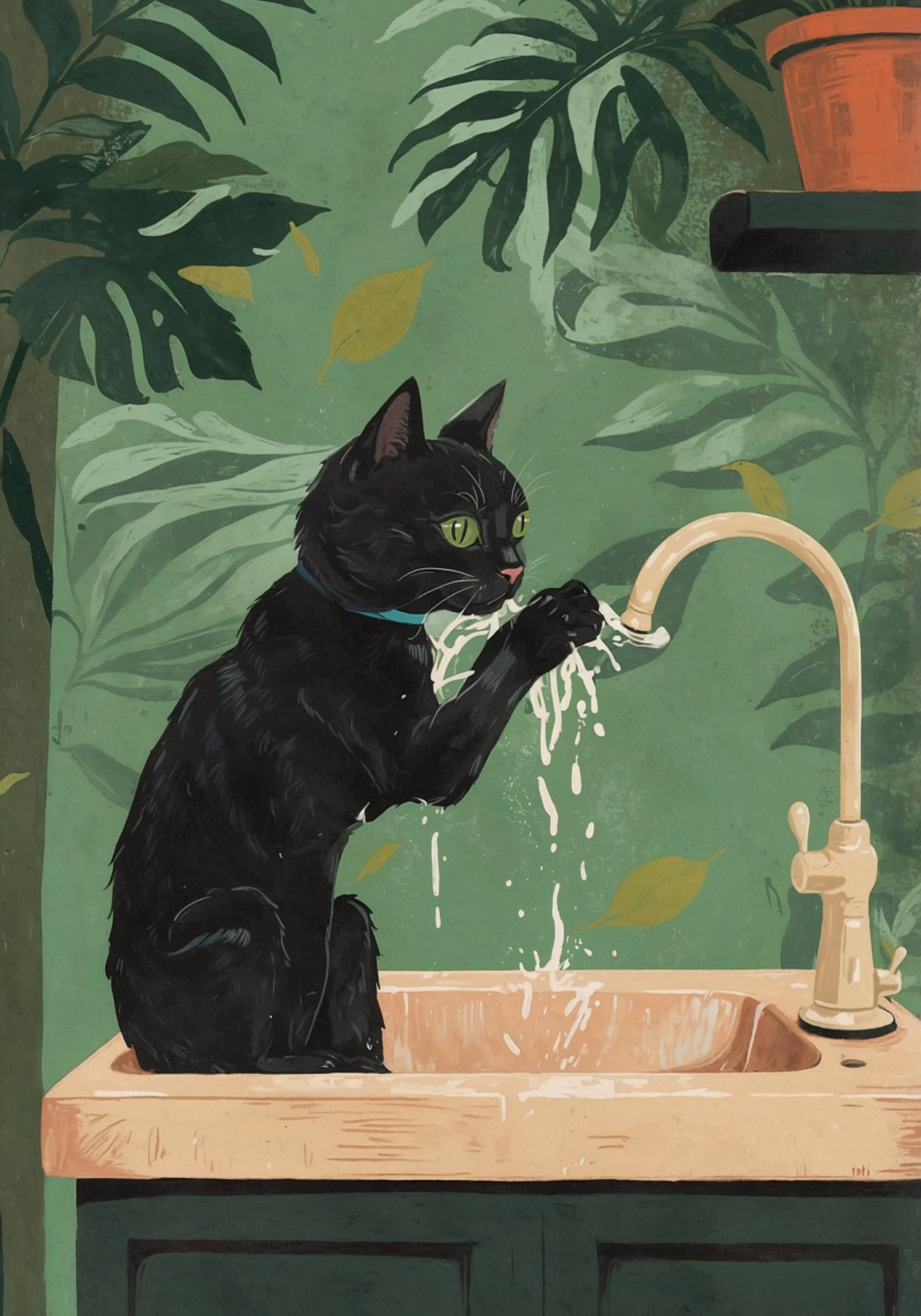 Giochi d'acqua del gatto nero