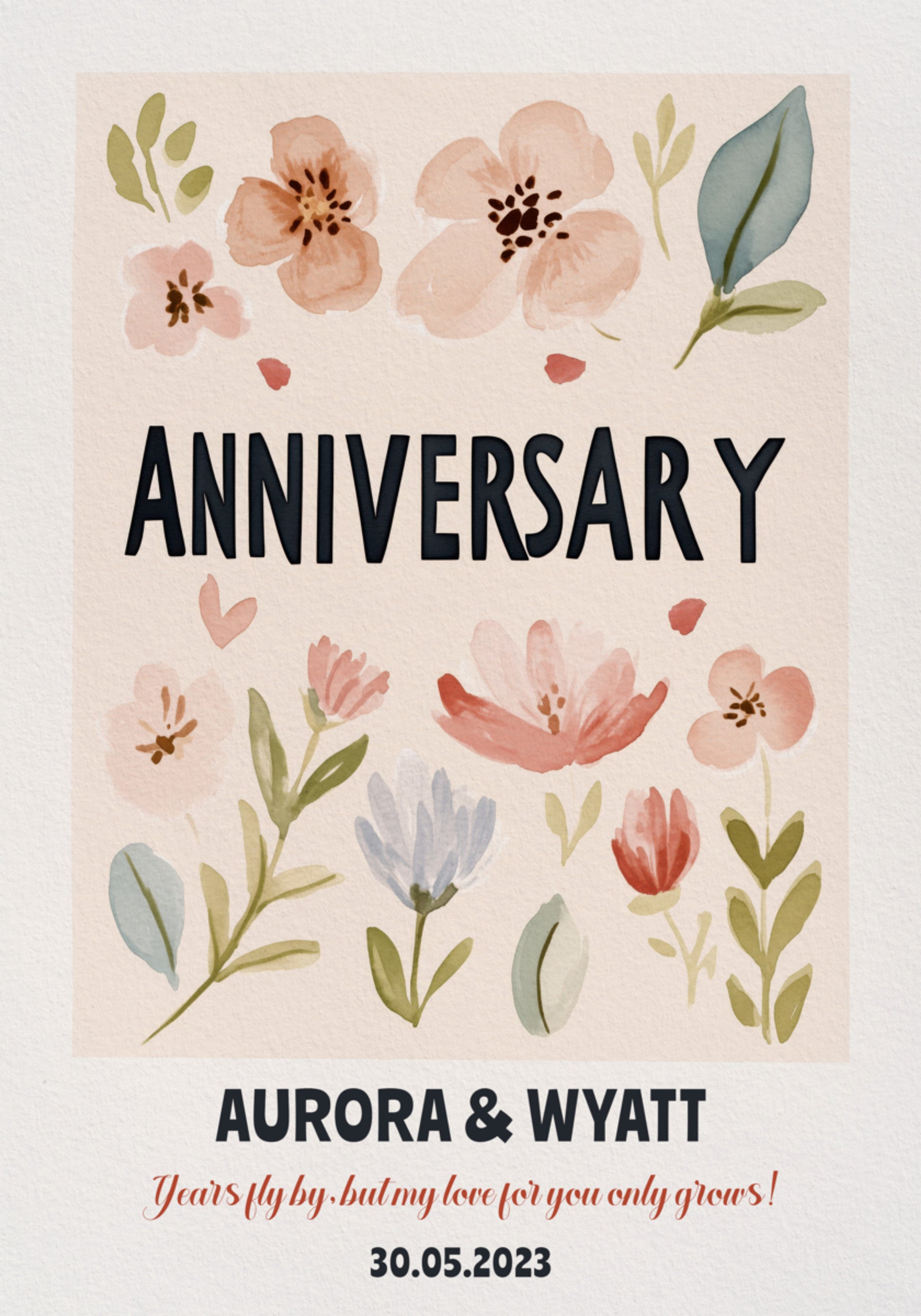 Poster personalizzato per l'anniversario con svolazzi acquerellati