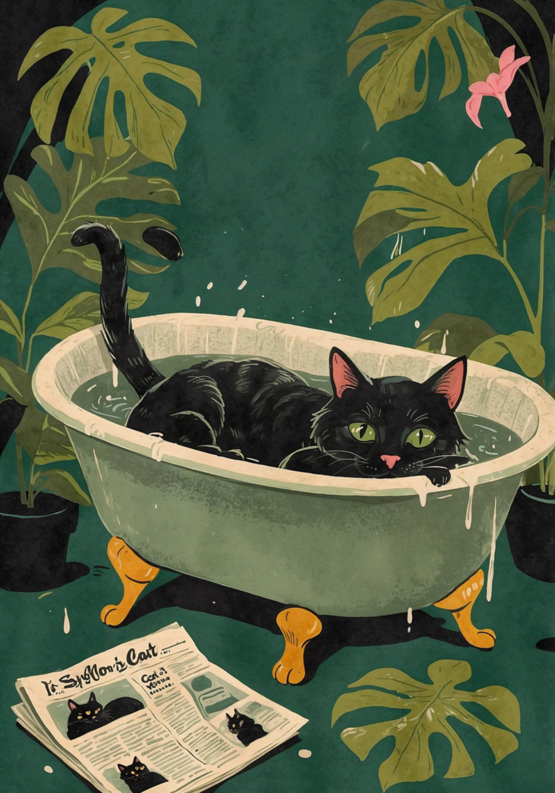 Gatto vasca da bagno dagli occhi verdi