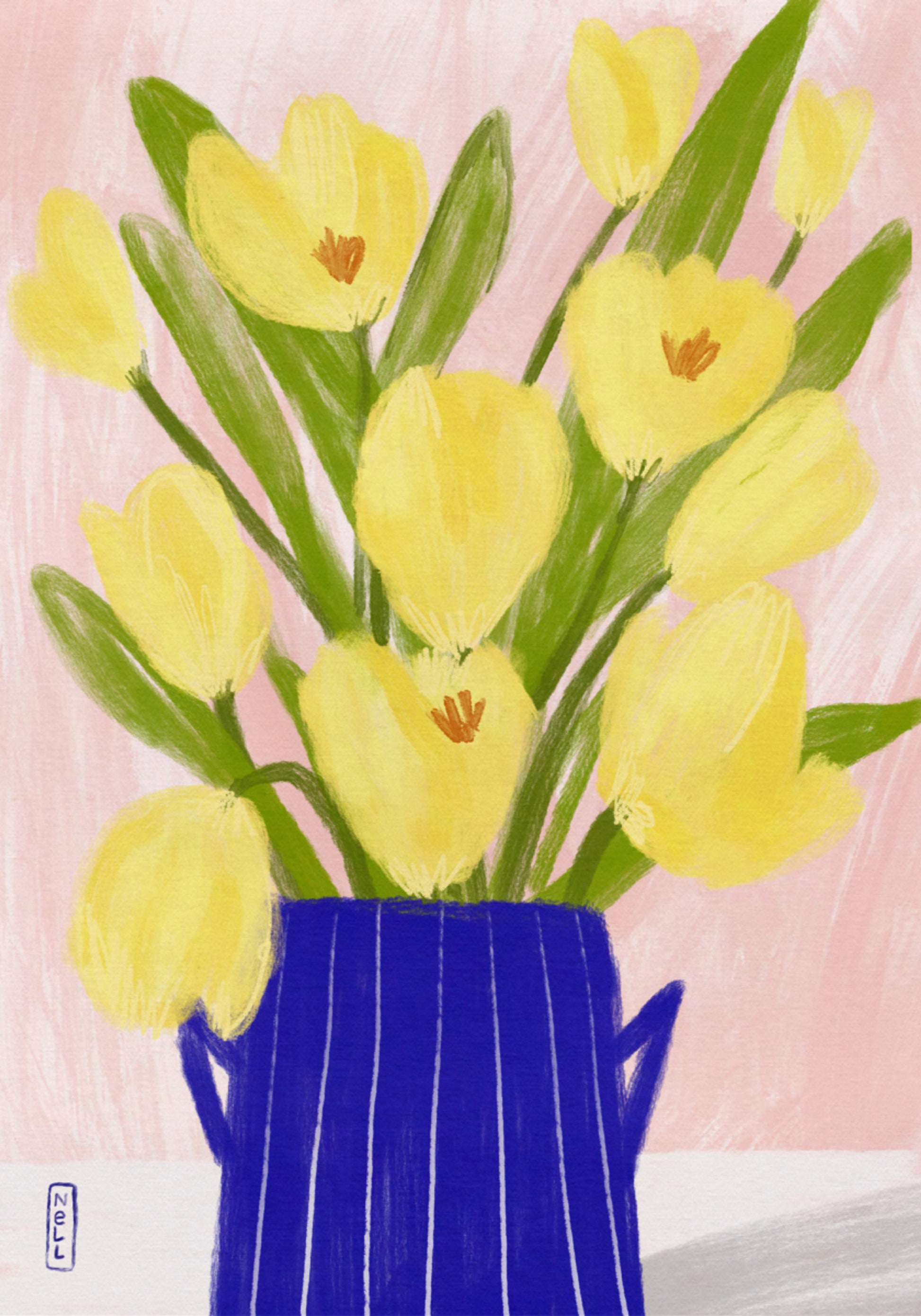 Vaso blu dei tulipani della primavera