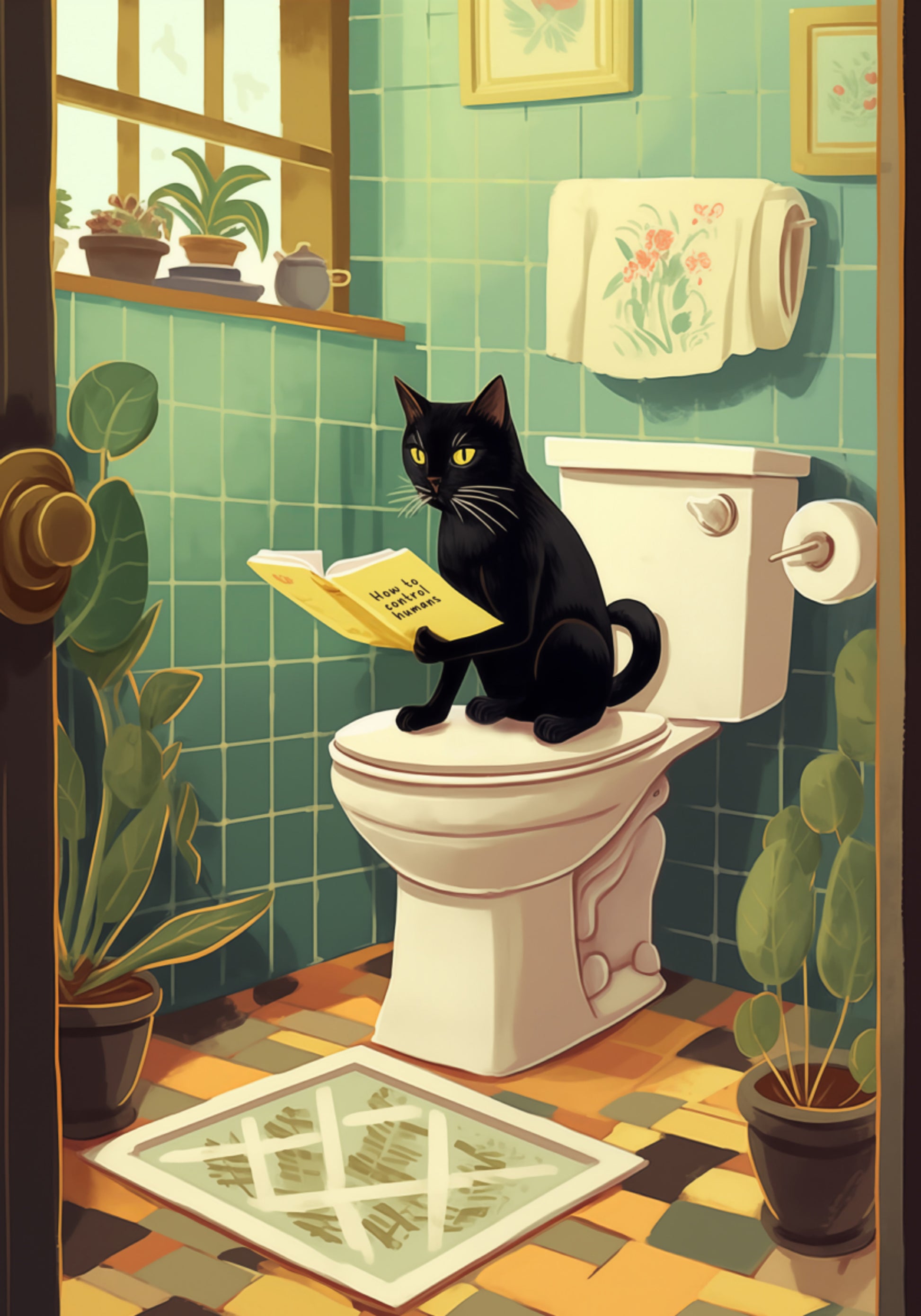 Lettura del bagno del gatto dispettoso
