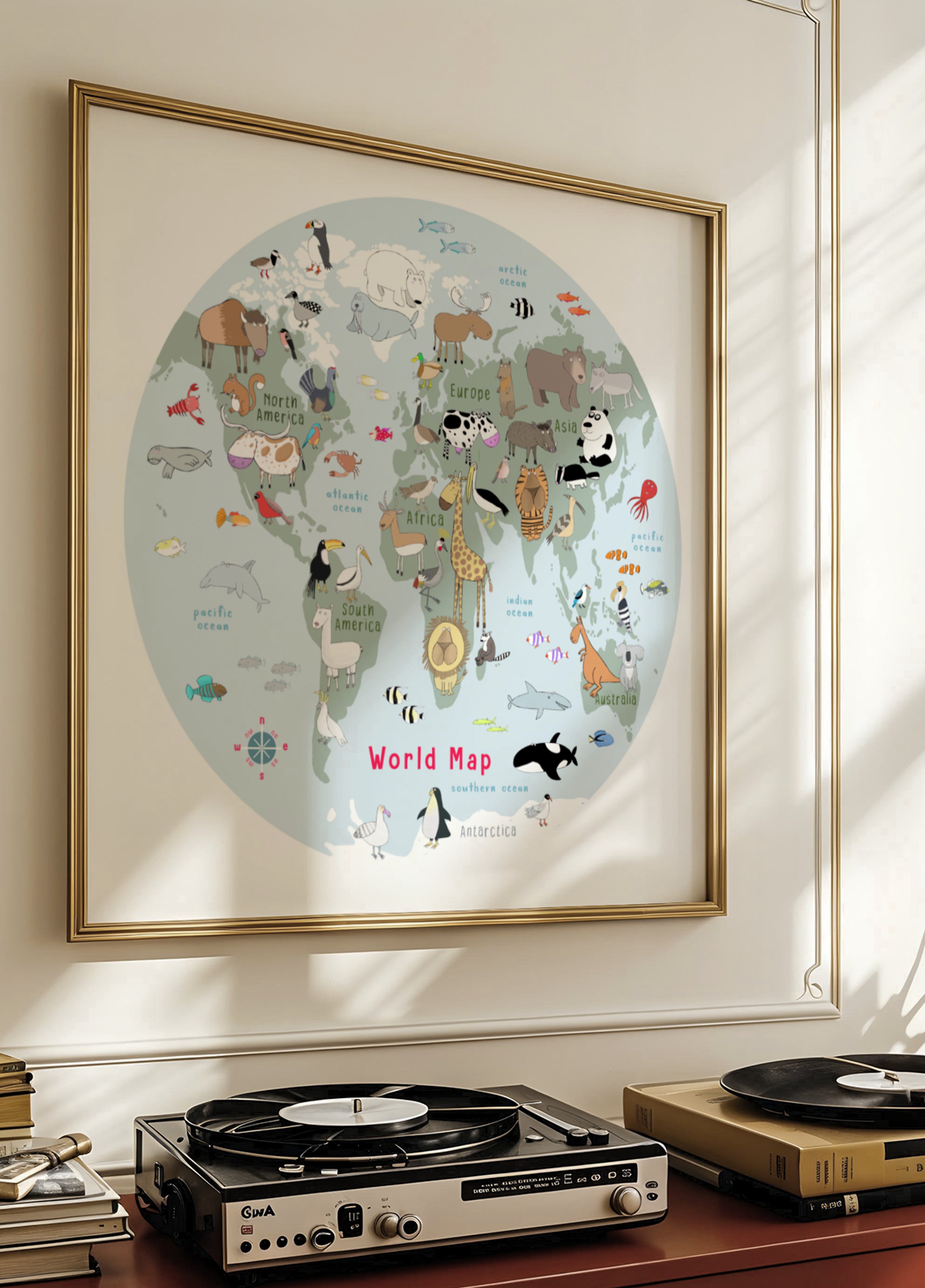 Mappa del mondo degli animali carino
