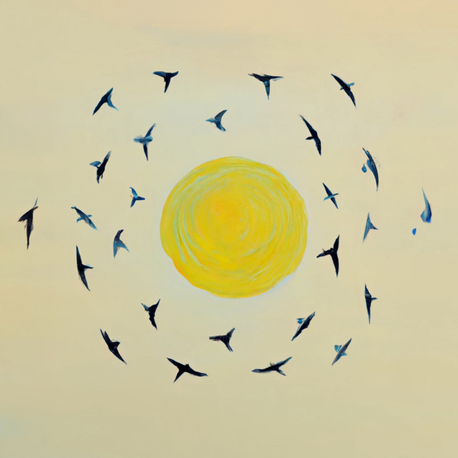 Uccelli che circondano il sole