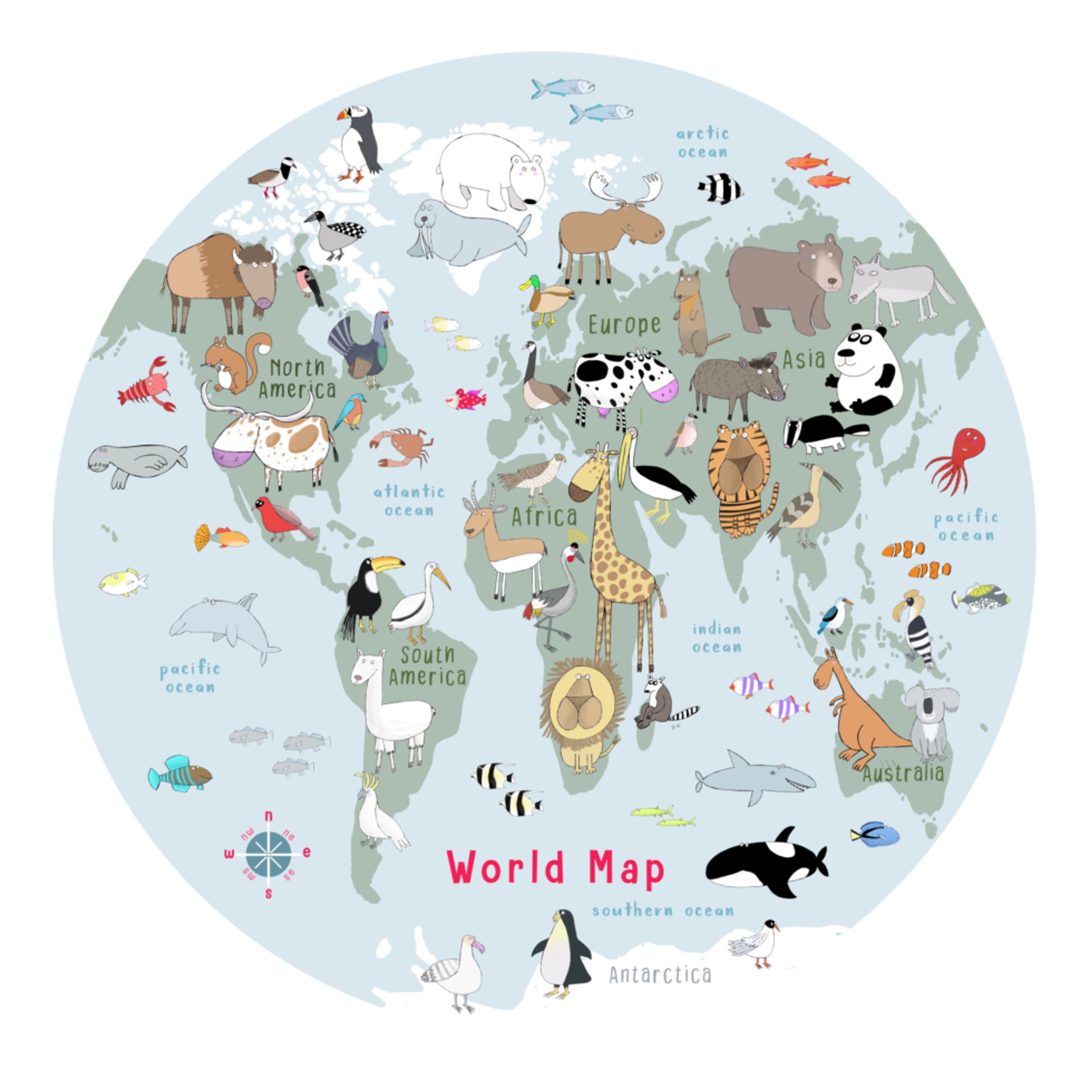 Mappa del mondo degli animali carino