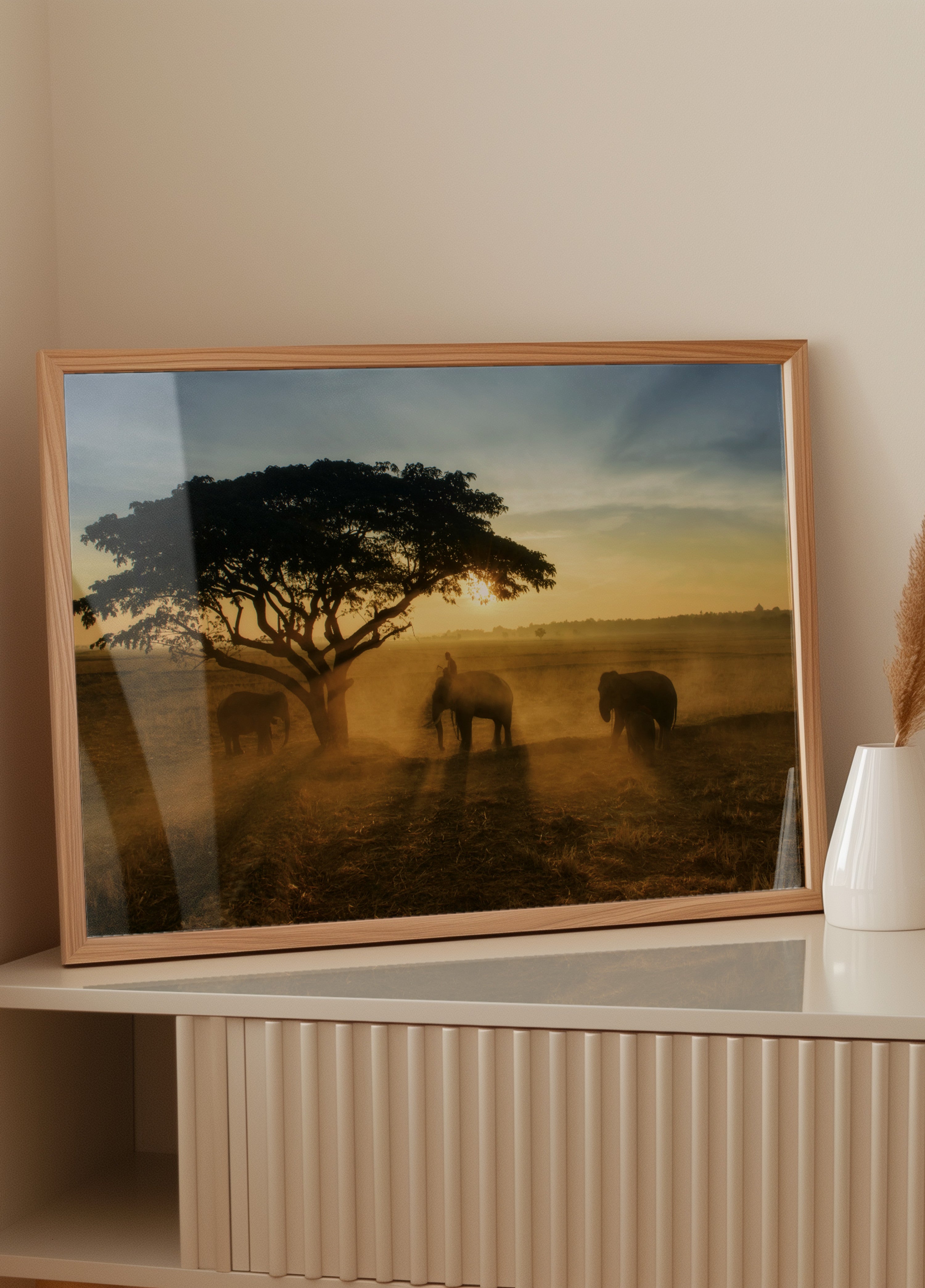 Il tramonto dorato dell'elefante