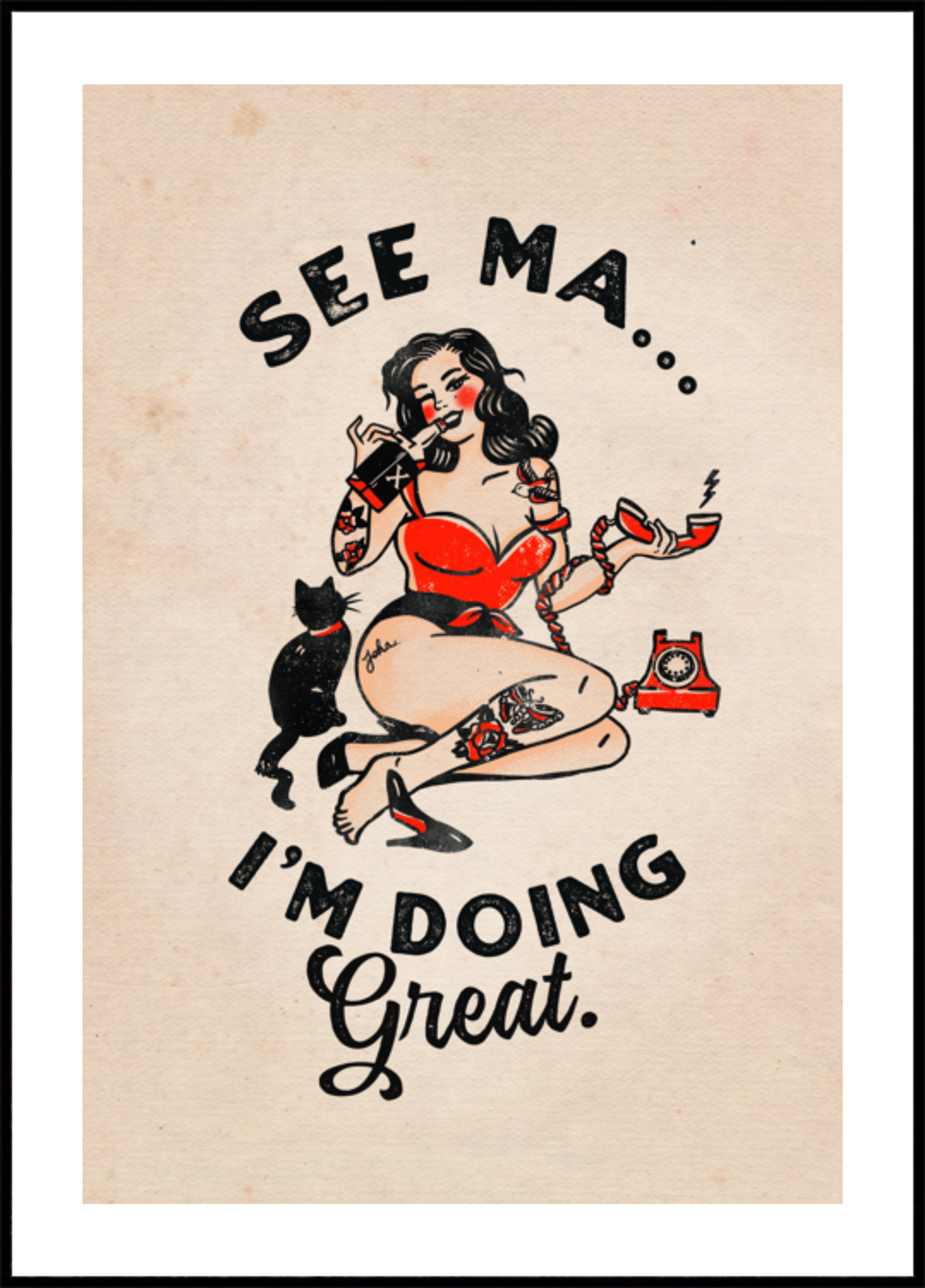 See Ma Poster Divertente ragazza pinup vintage e gatto