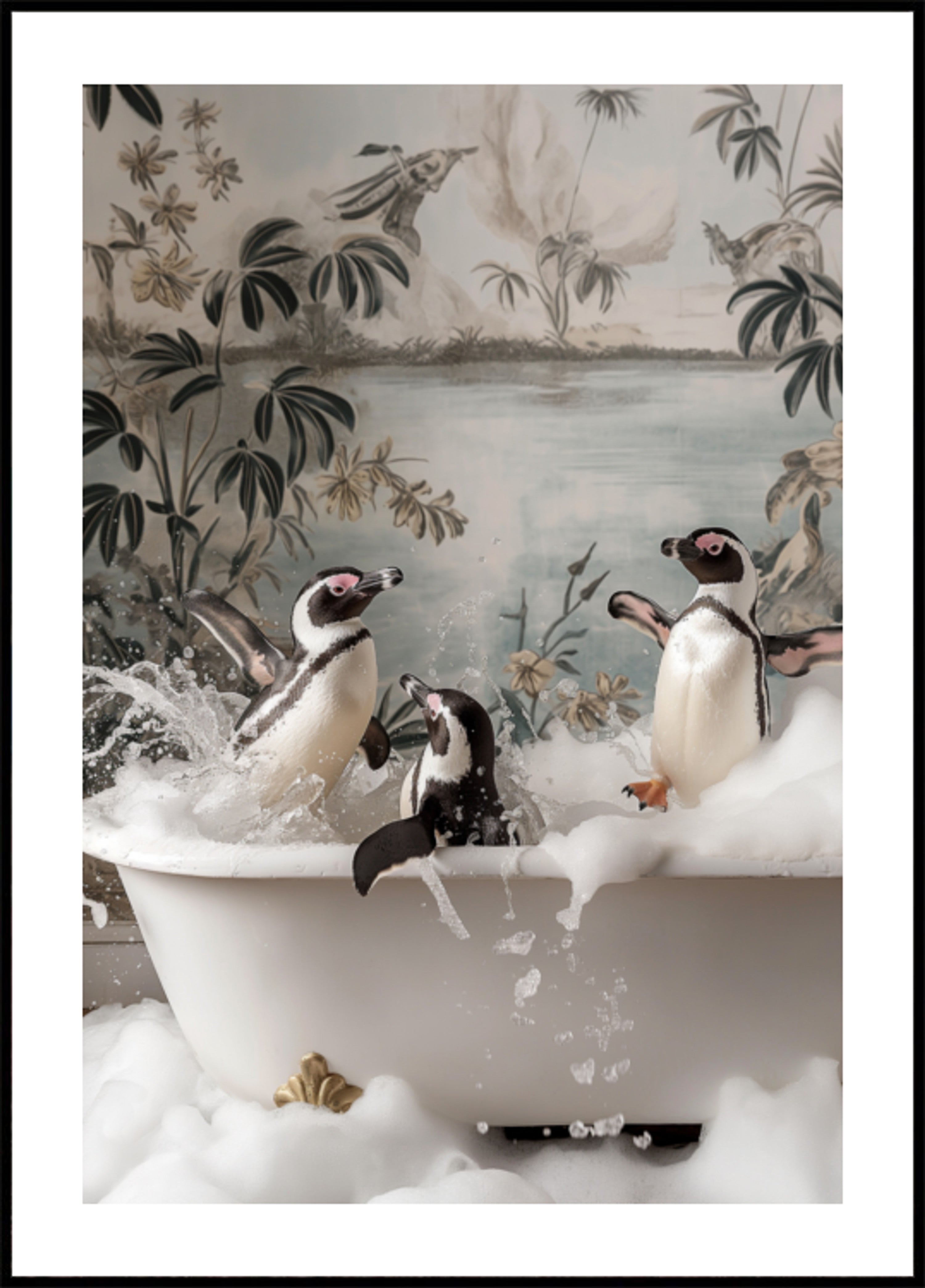 Bagnoschiuma di pinguini giocosi