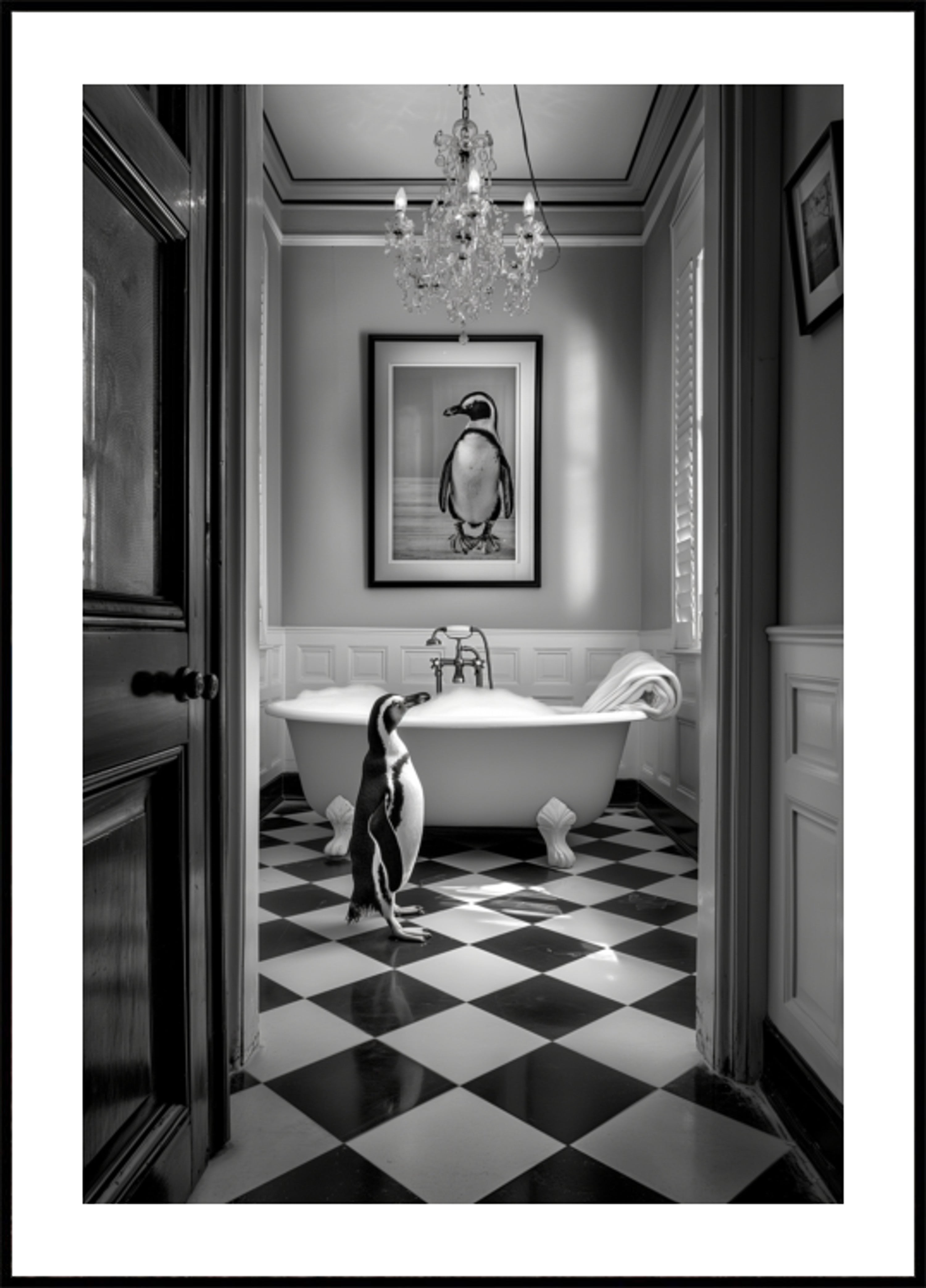 Il bagno curioso del pinguino