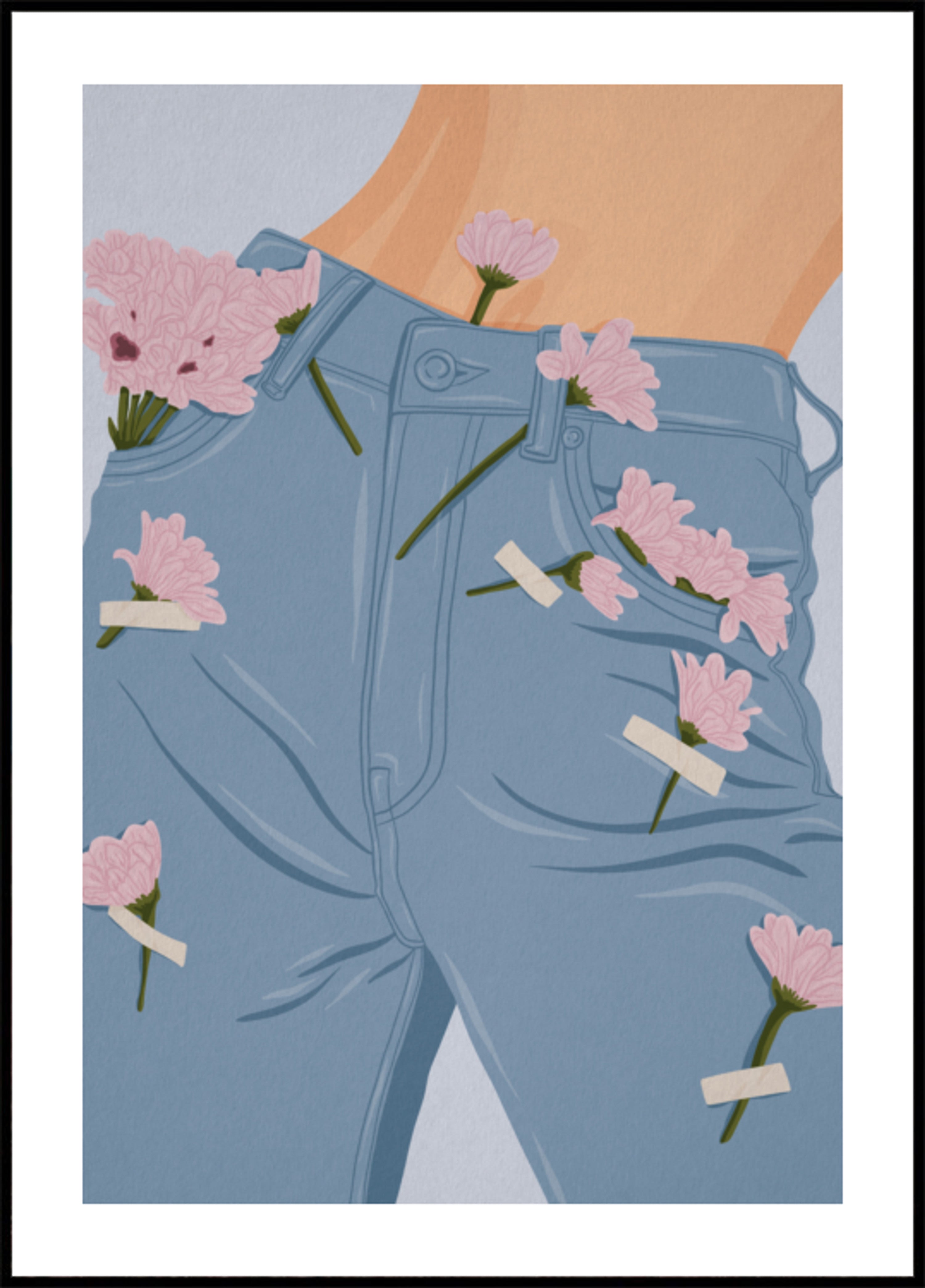 Fiori rosa sui jeans