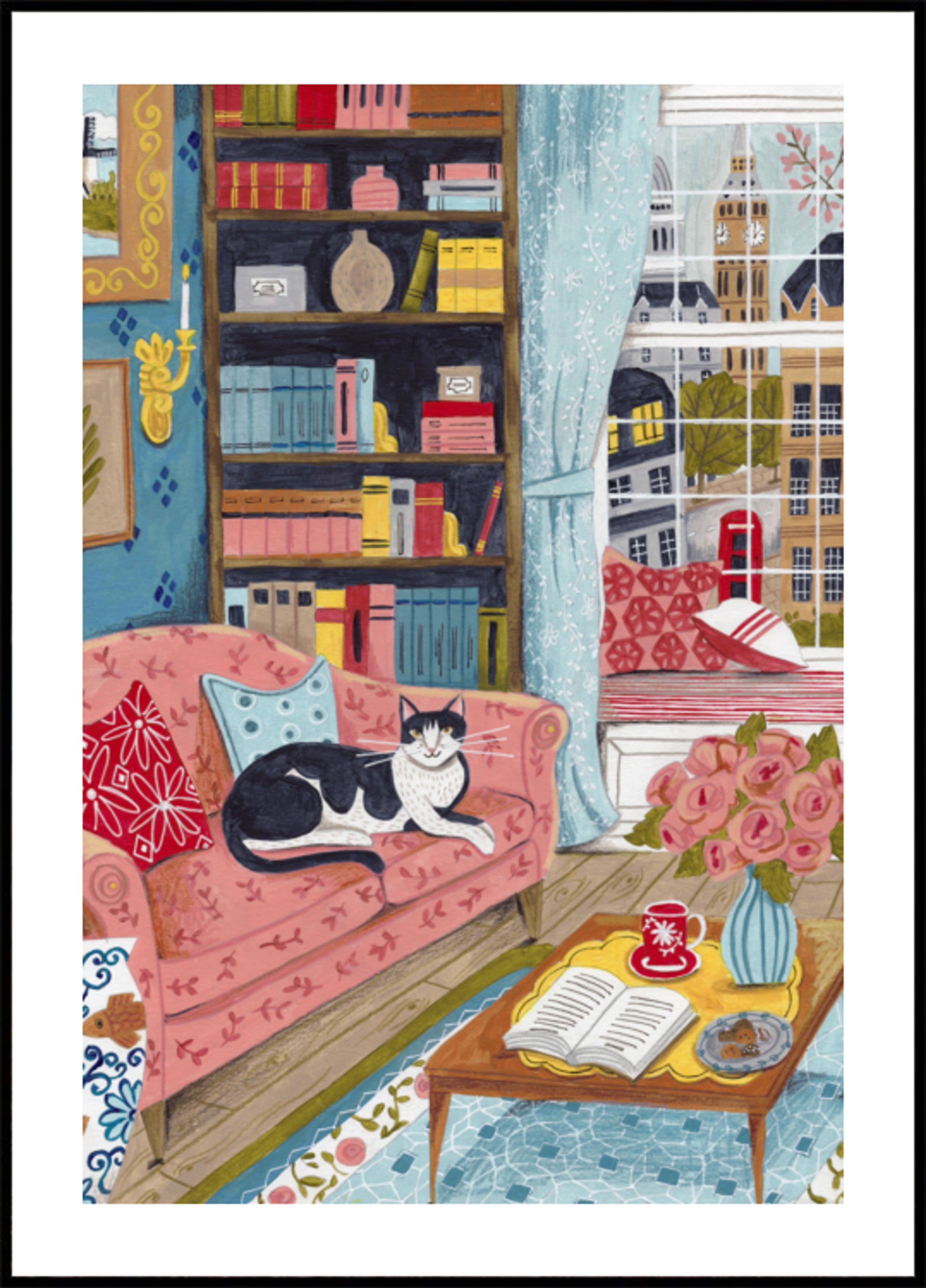 Gatto sul divano in colori pastello di Londra