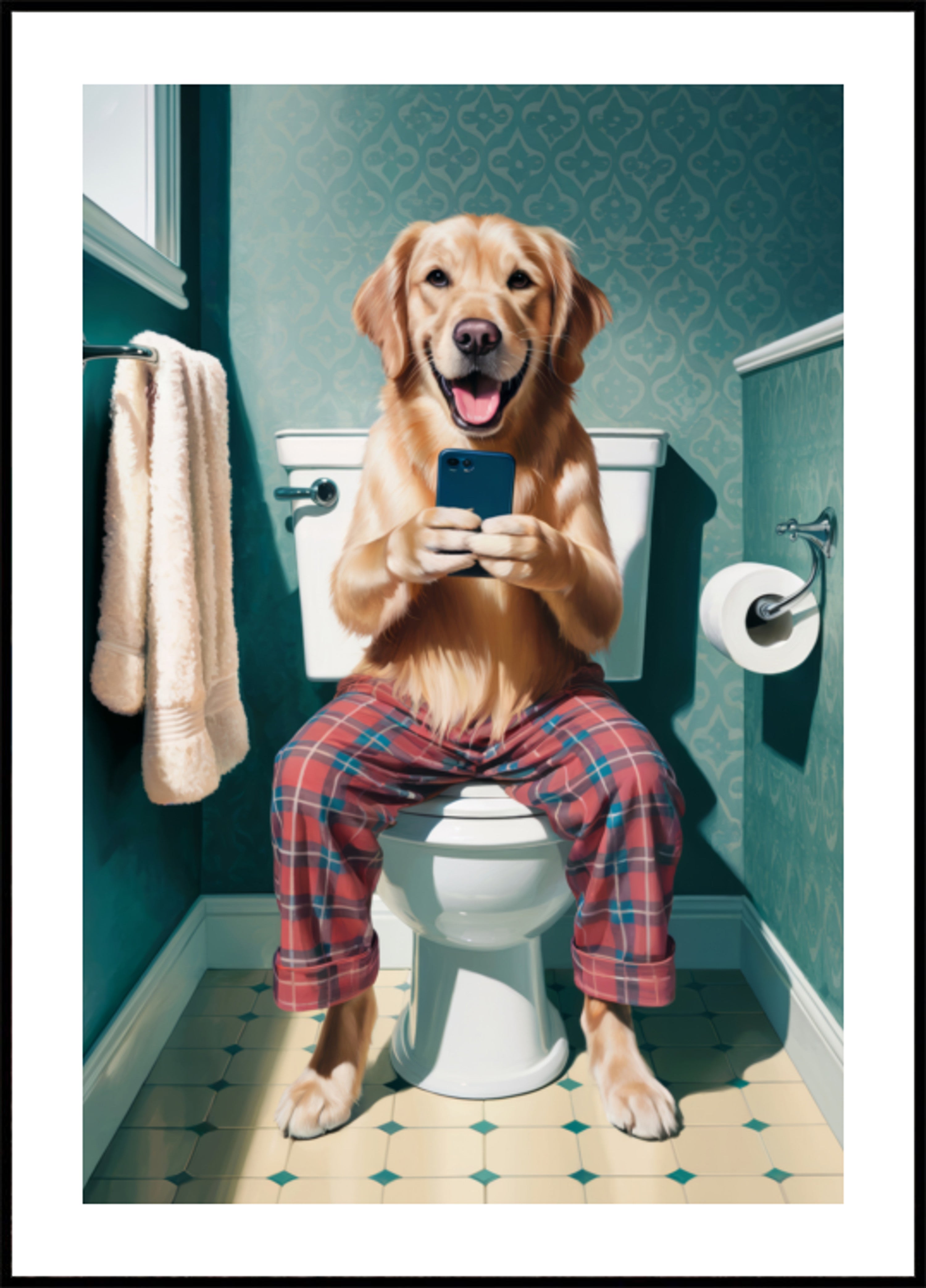 Cane divertente sulla toilette