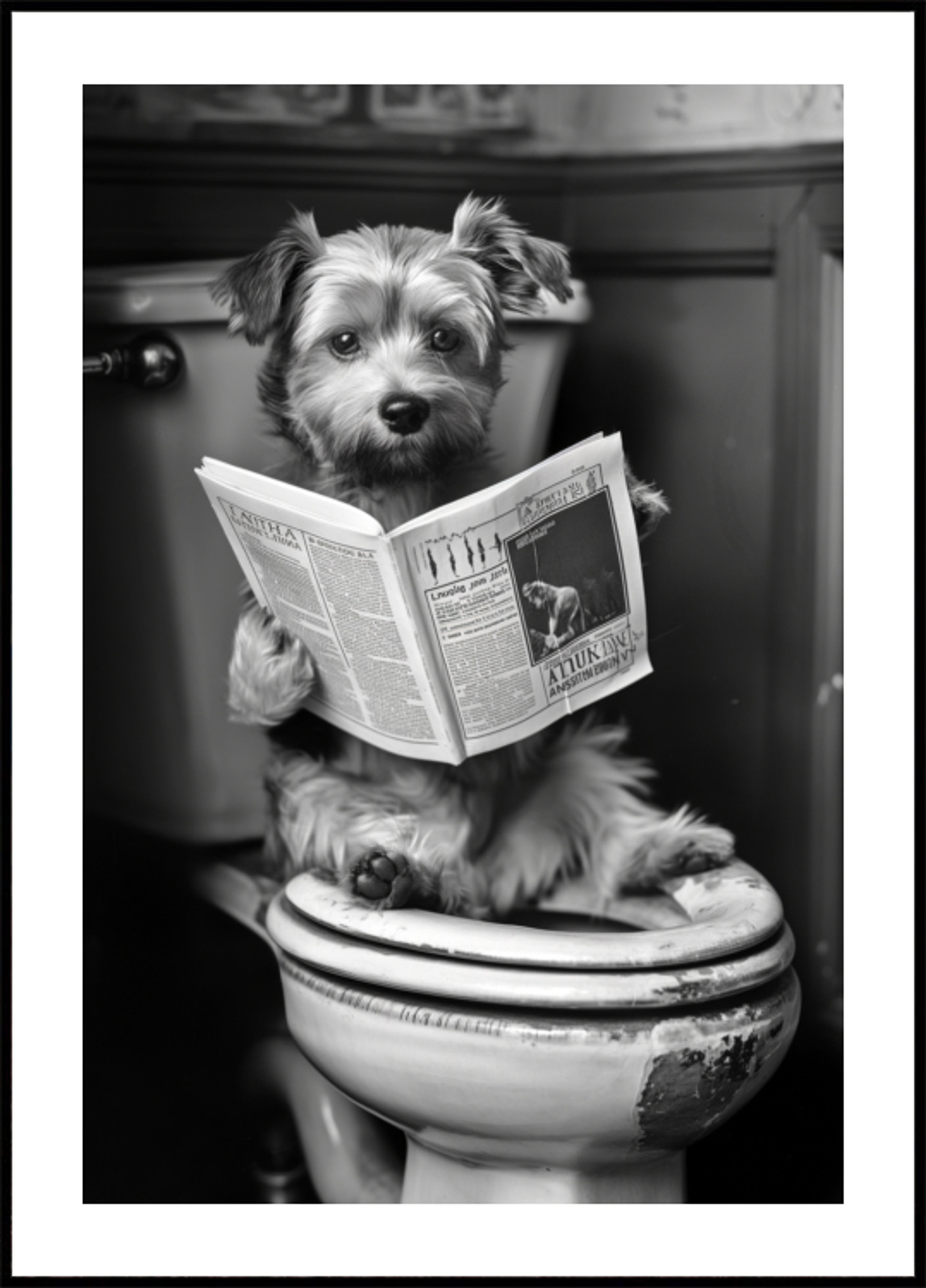 Cane divertente sulla toilette