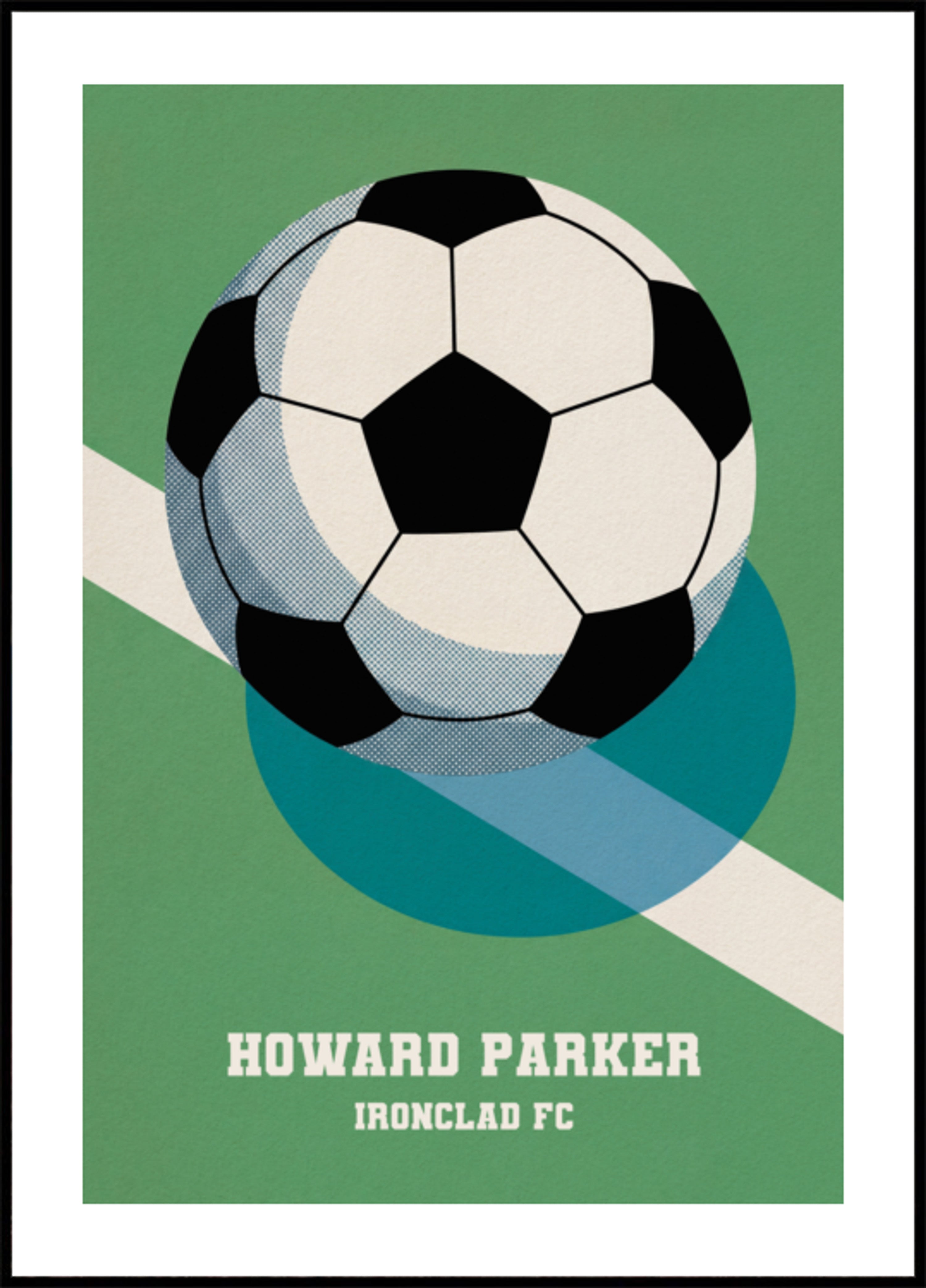 Poster di calcio retrò con palla bianca e nera