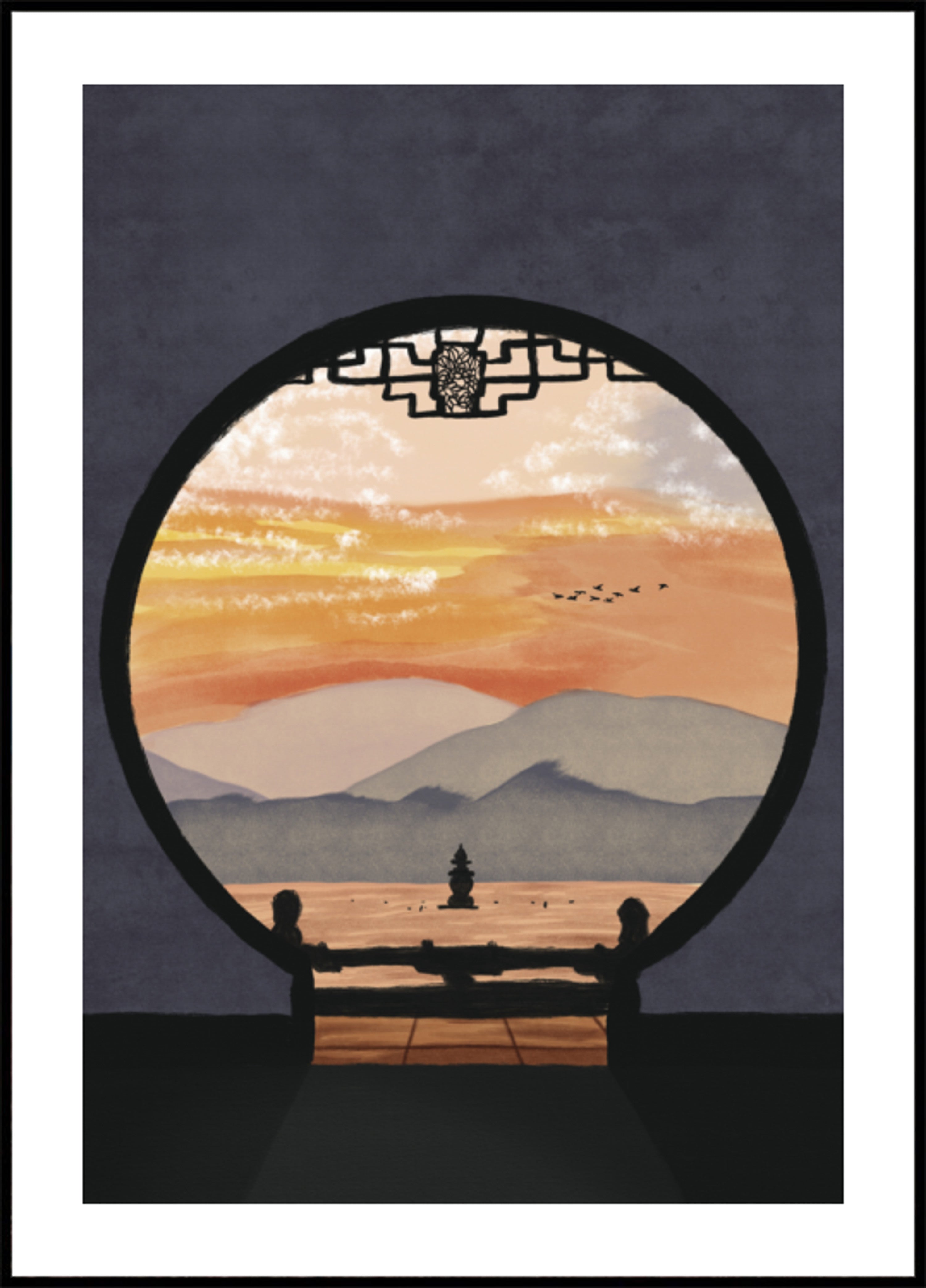 Vista asiatica del tramonto della pagoda