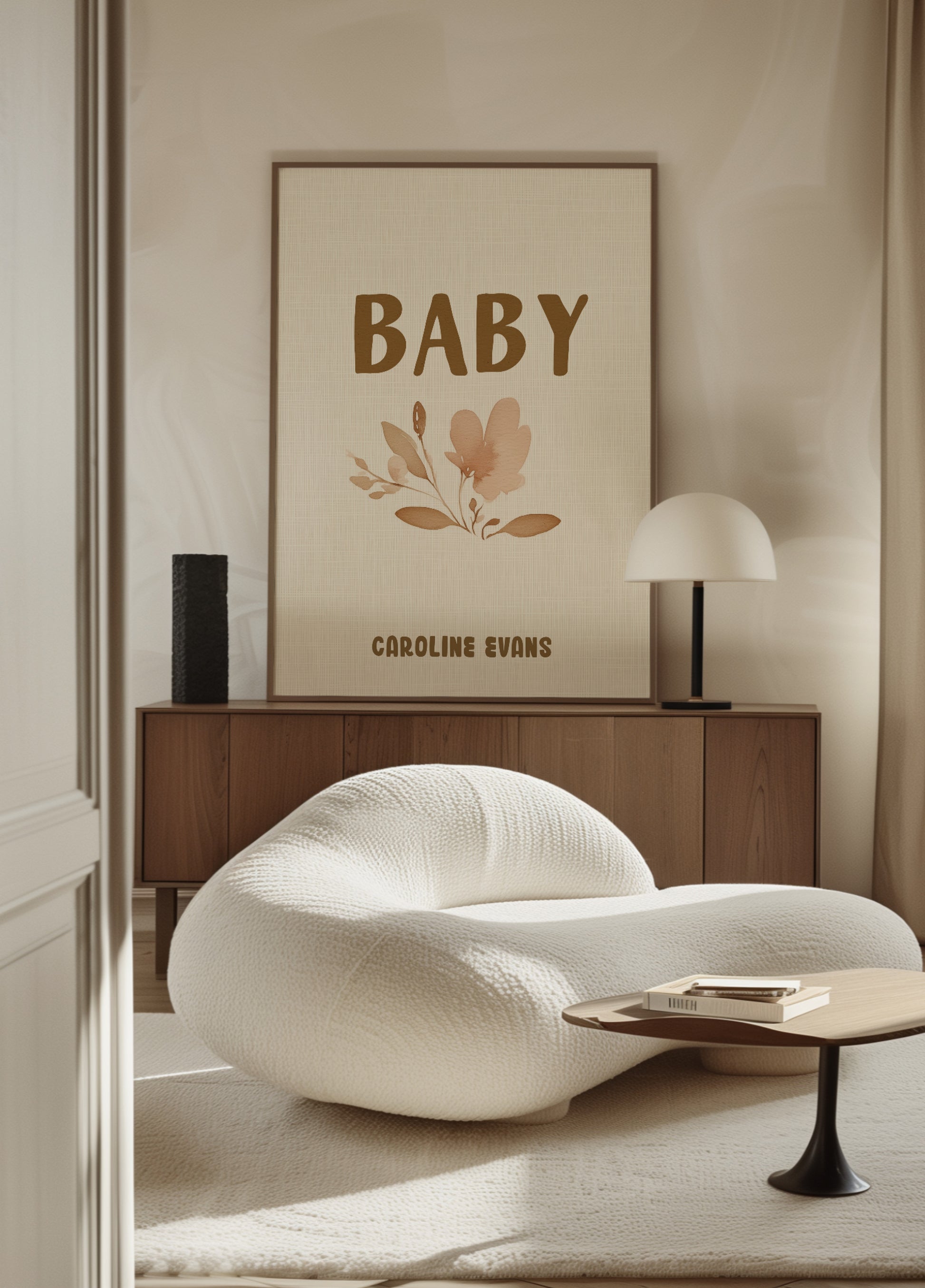 Arte da parete con nome bambino e fiore non personalizzato