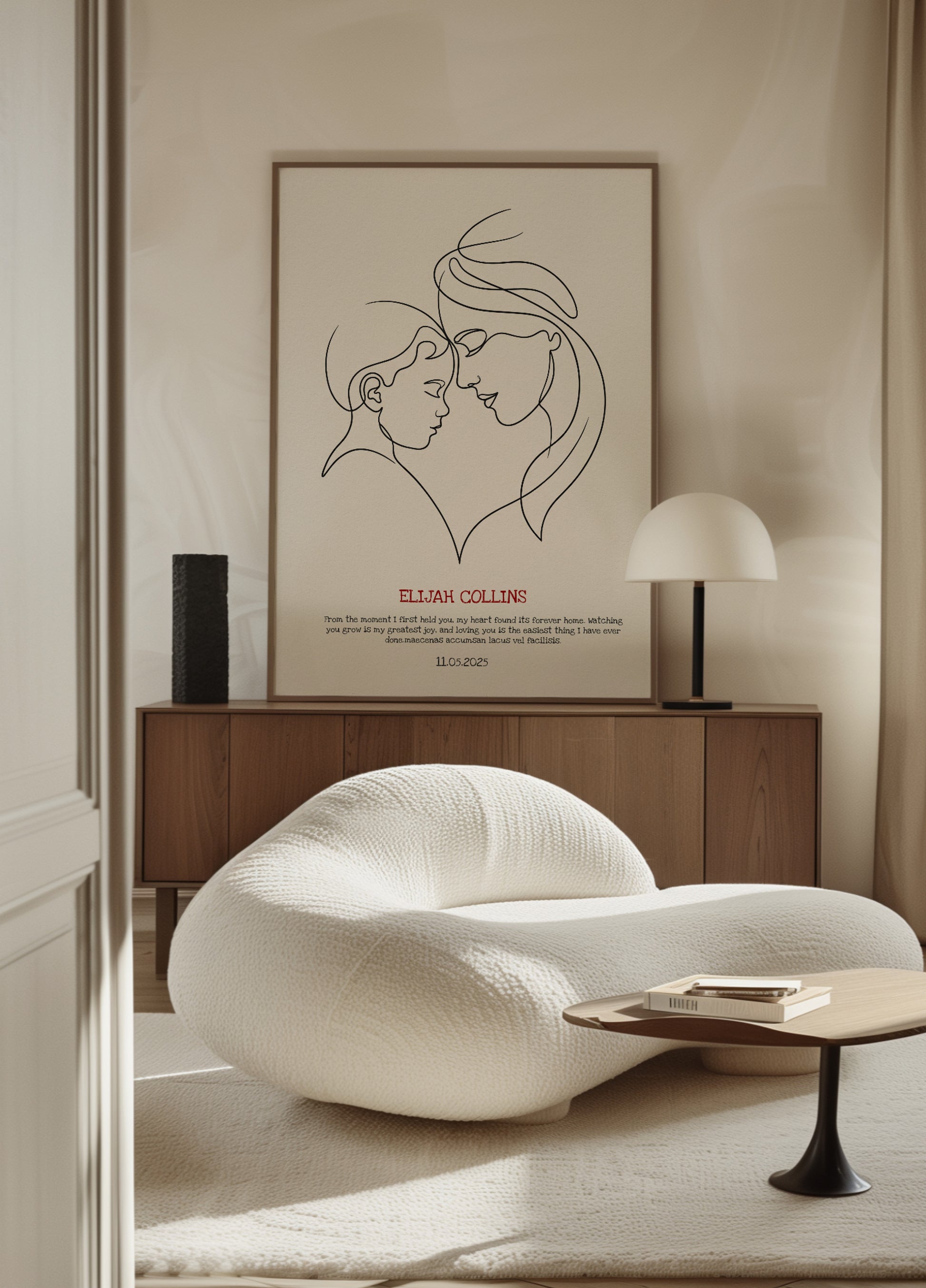 Linea d'arte minimalista di madre e figlio