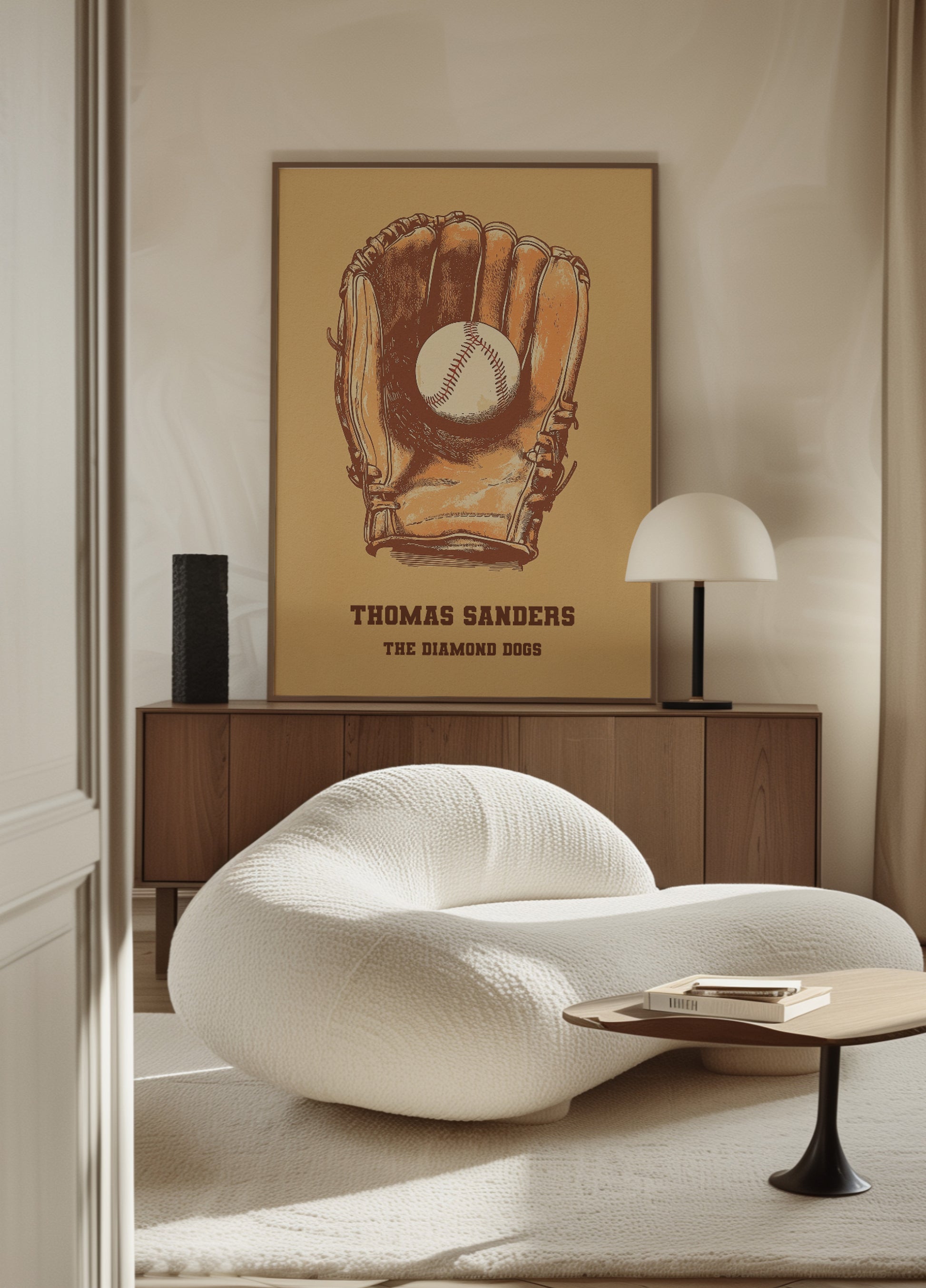 Guanto da baseball vintage e poster con palla