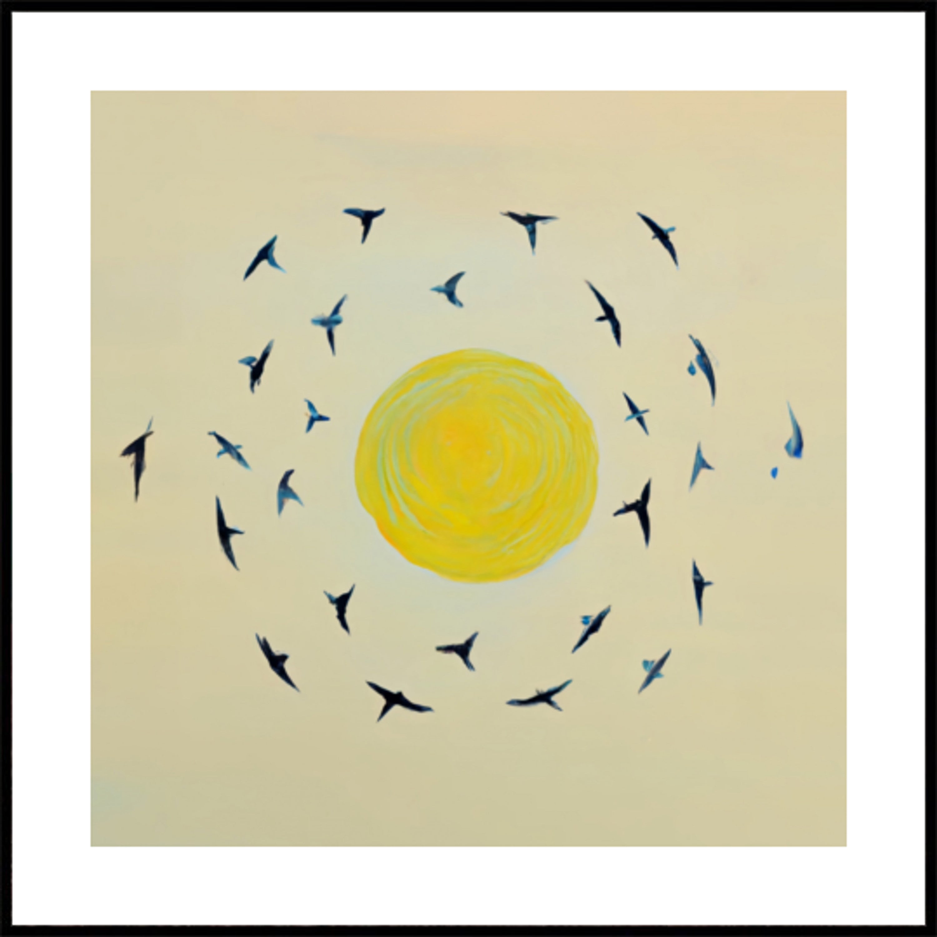 Uccelli che circondano il sole