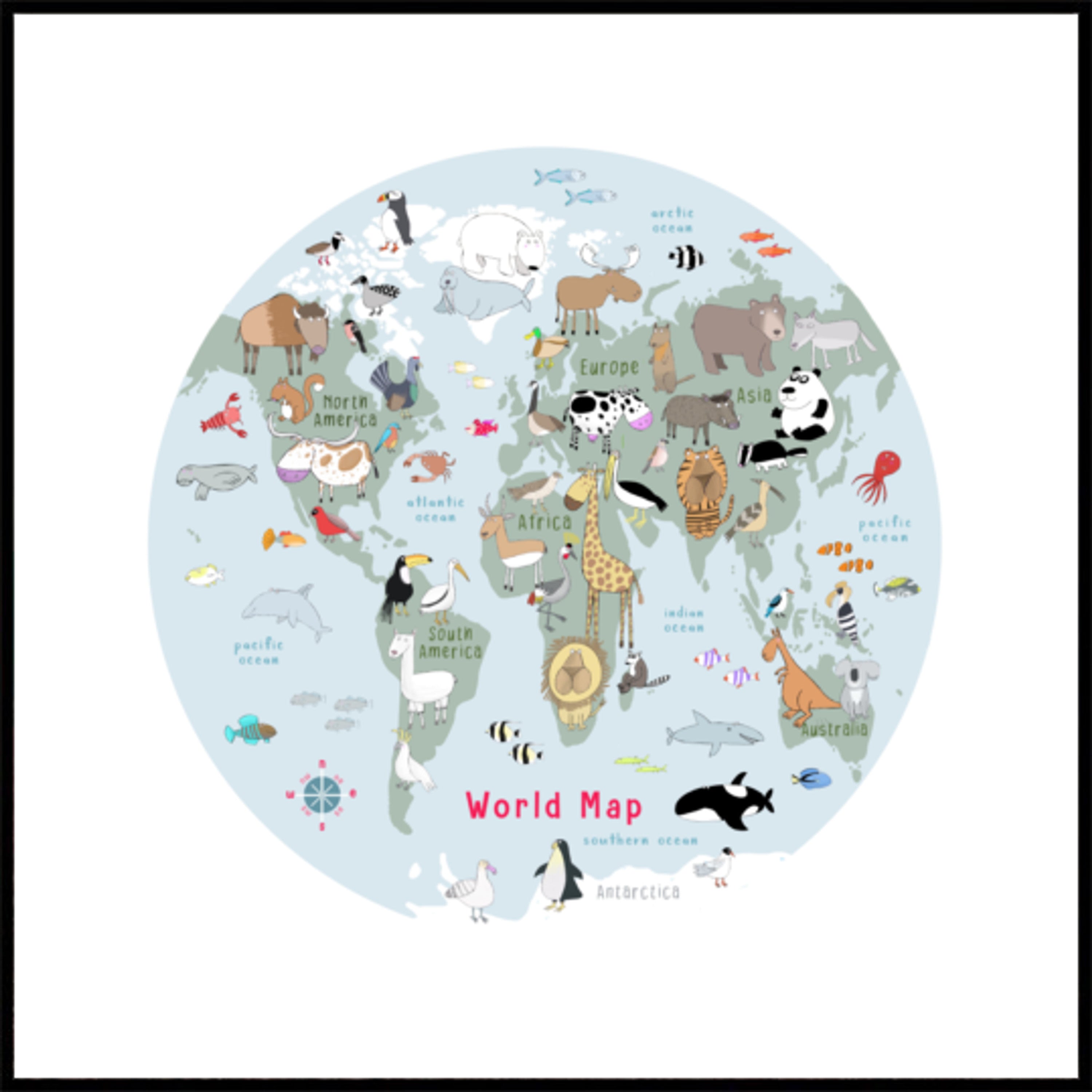 Mappa del mondo degli animali carino
