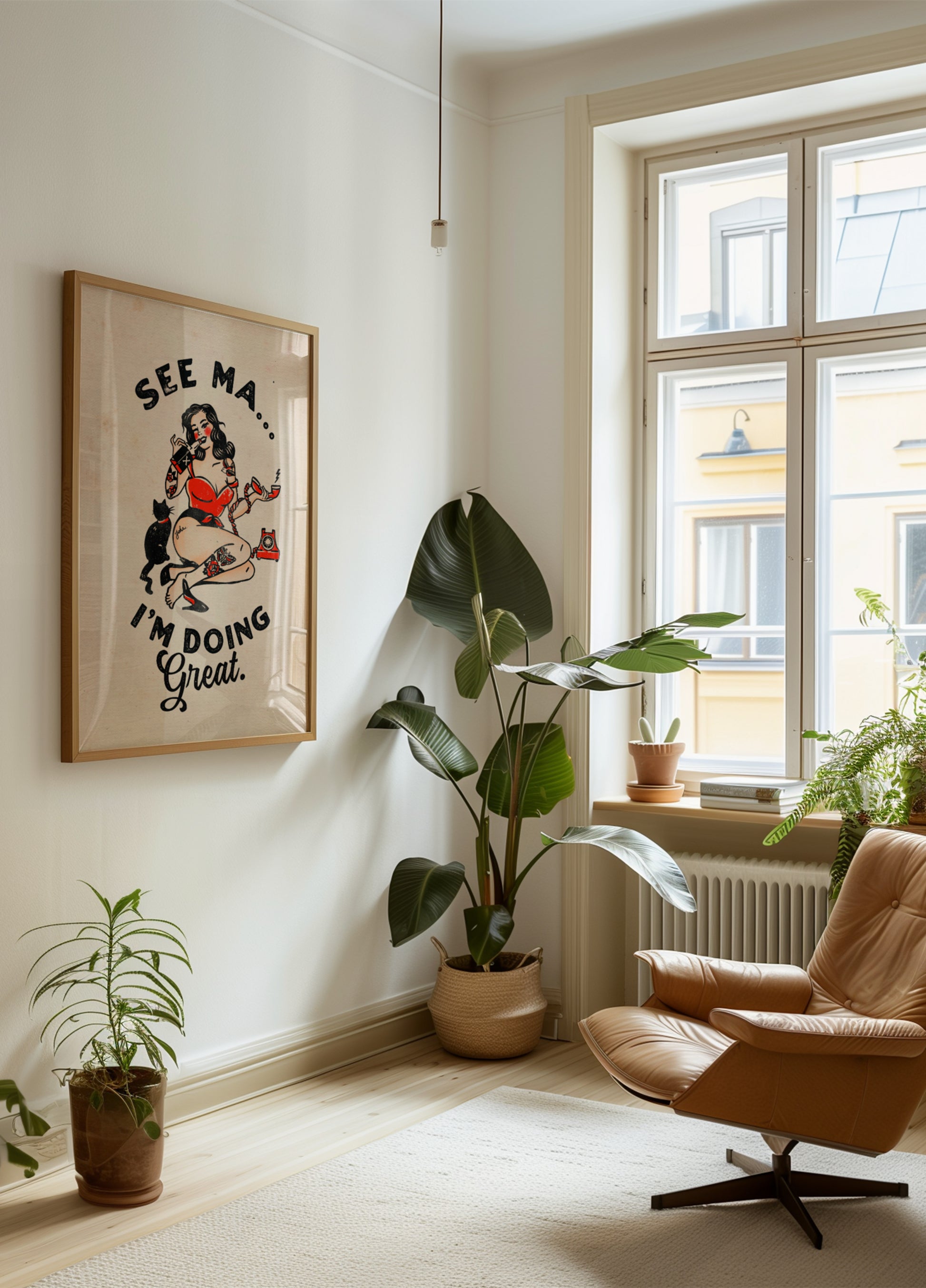 See Ma Poster Divertente ragazza pinup vintage e gatto
