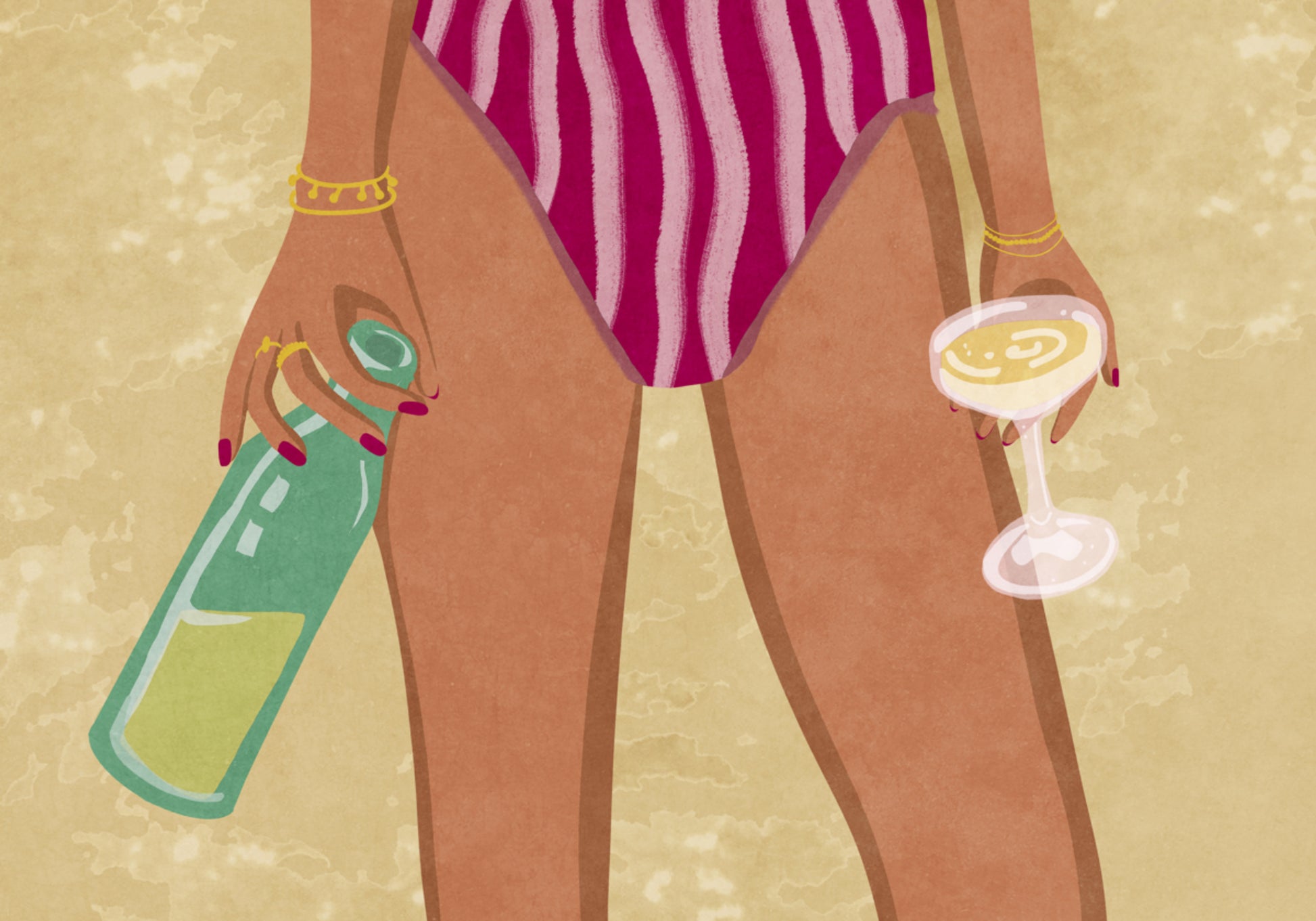 Ragazza con vino in spiaggia