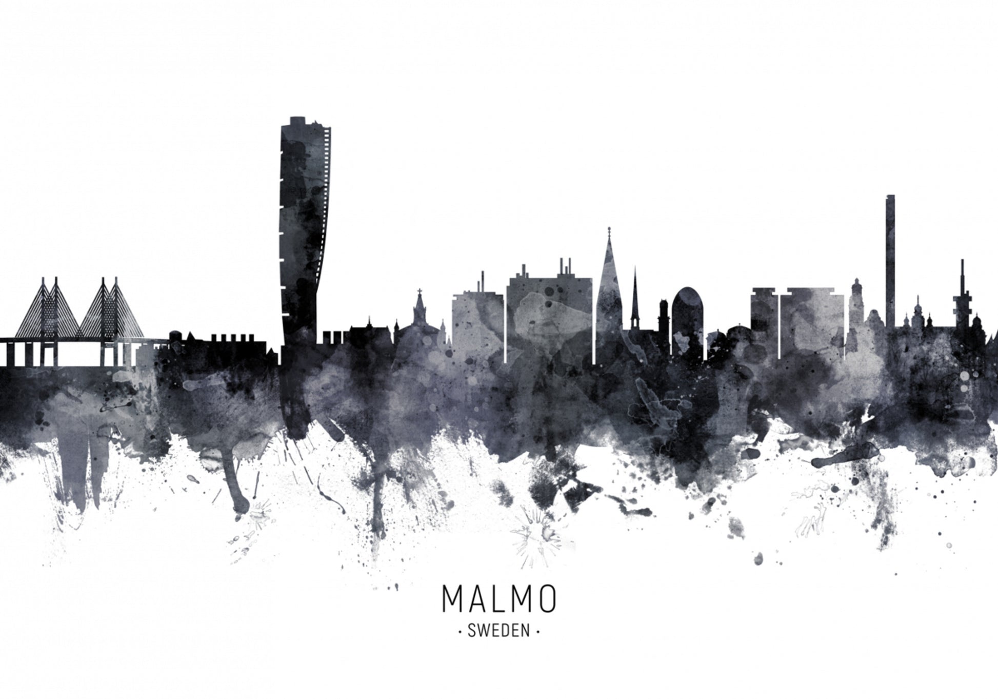 Malmö Skyline acquerello