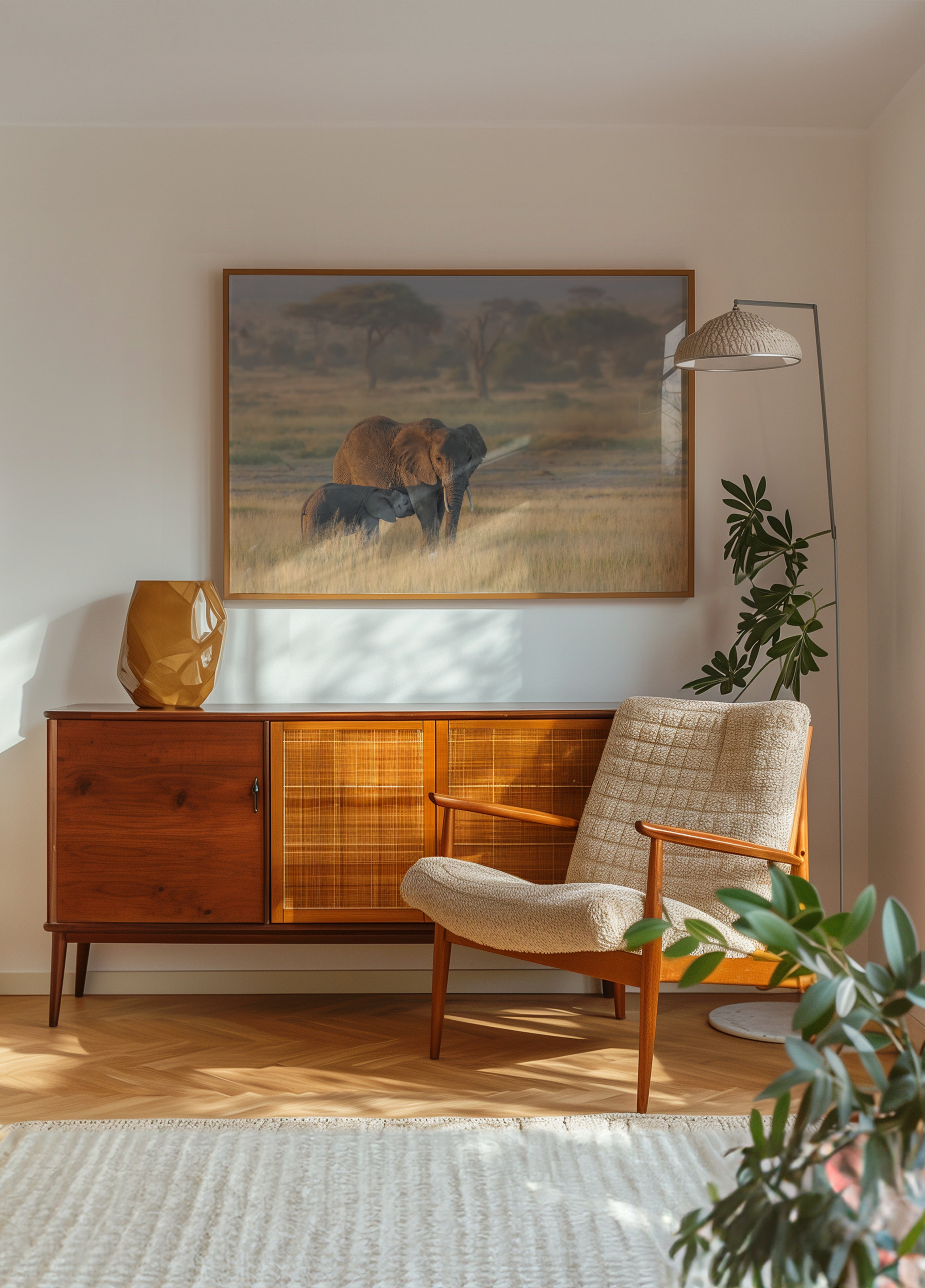 Vitello della madre dell'elefante africano