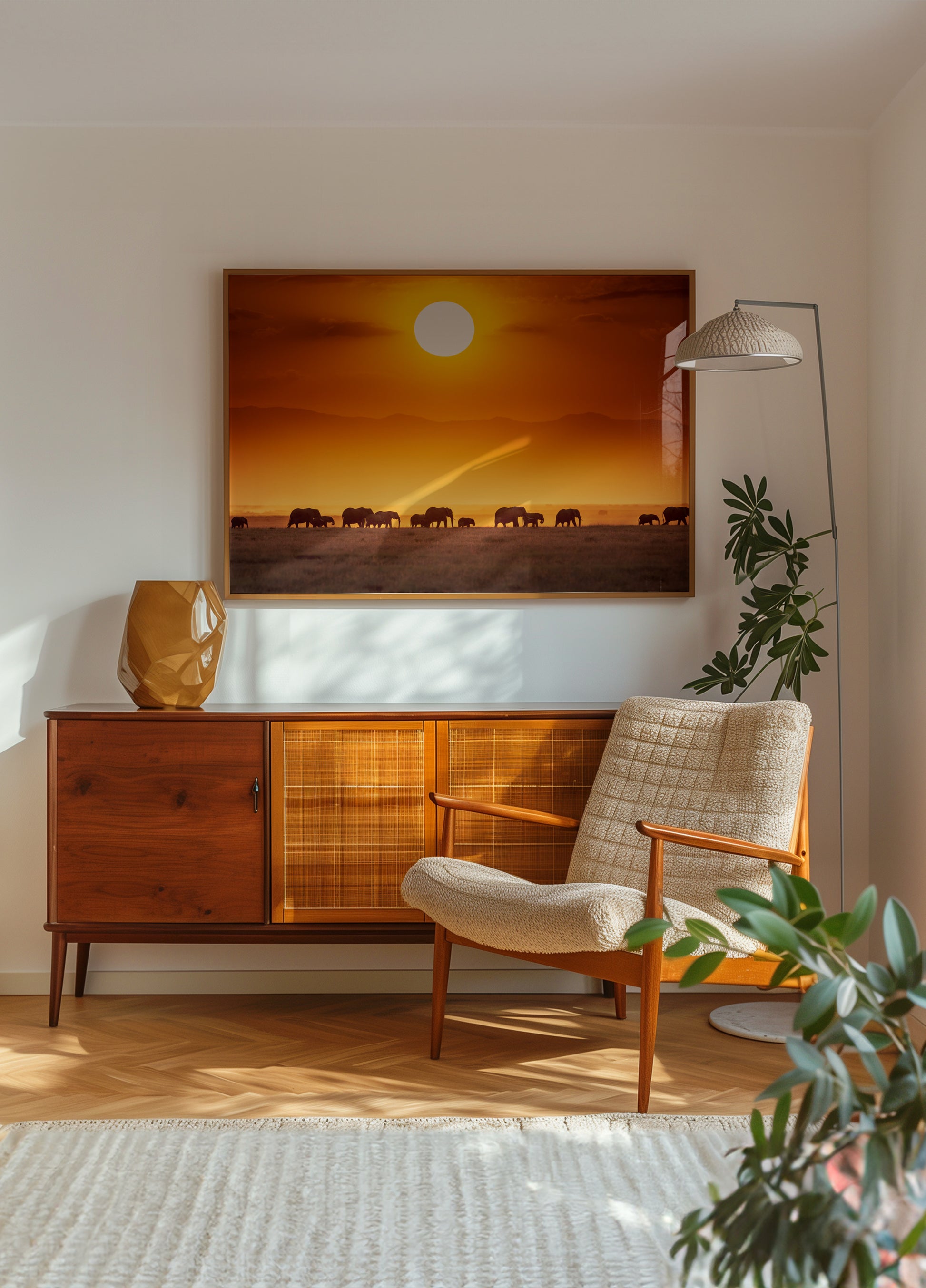 Elefanti africani al tramonto