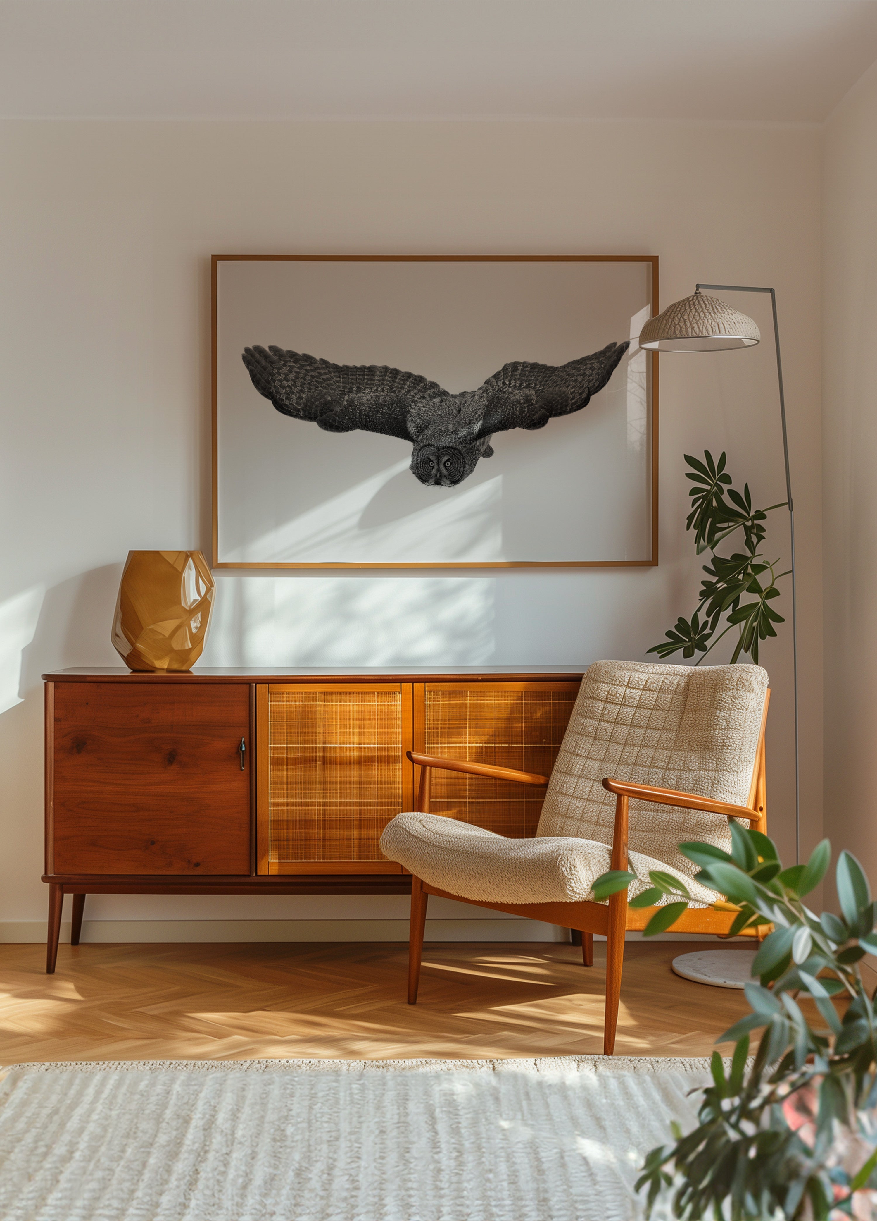 Gufo maestoso in volo