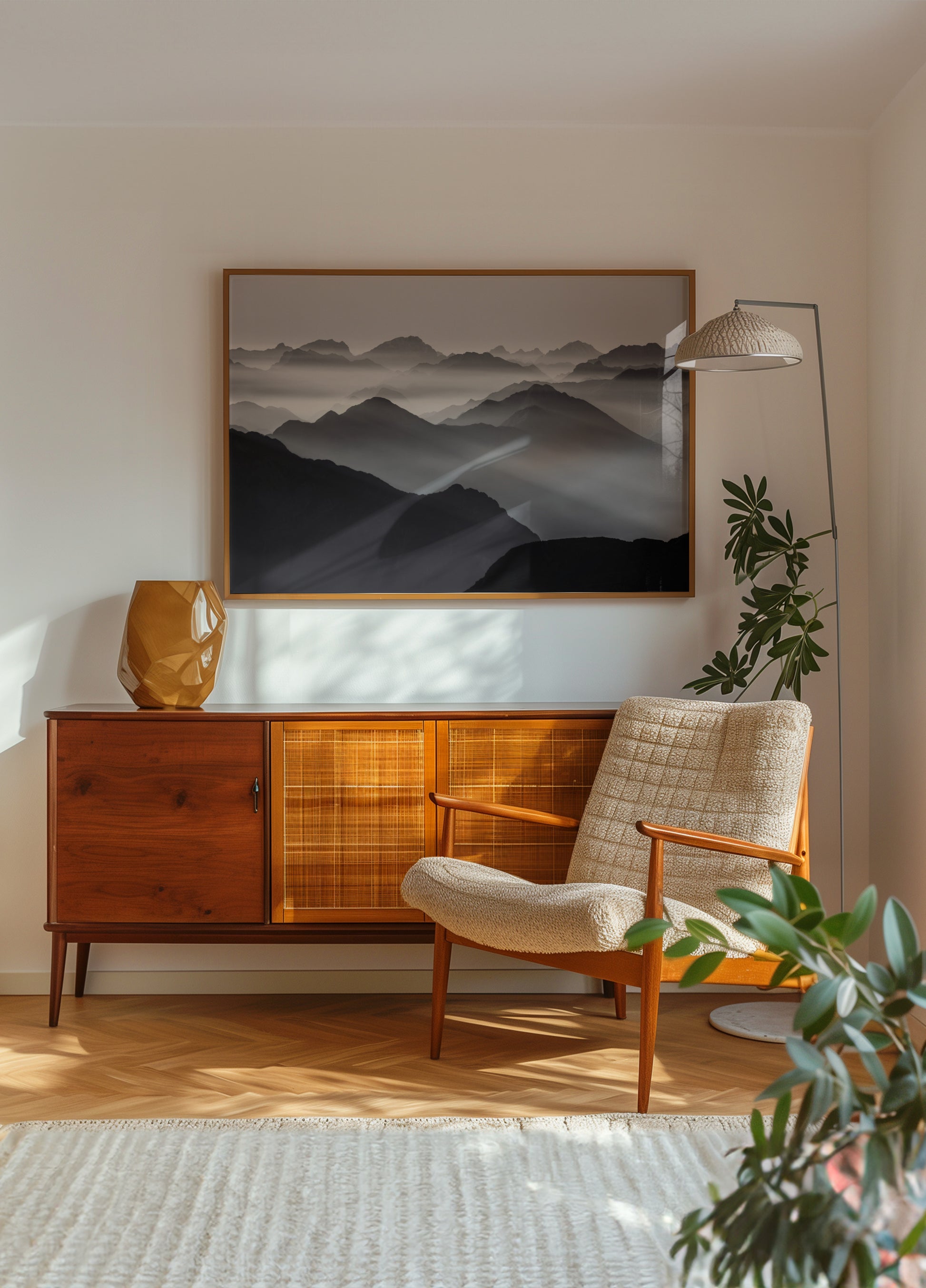Luce della montagna nebbiosa