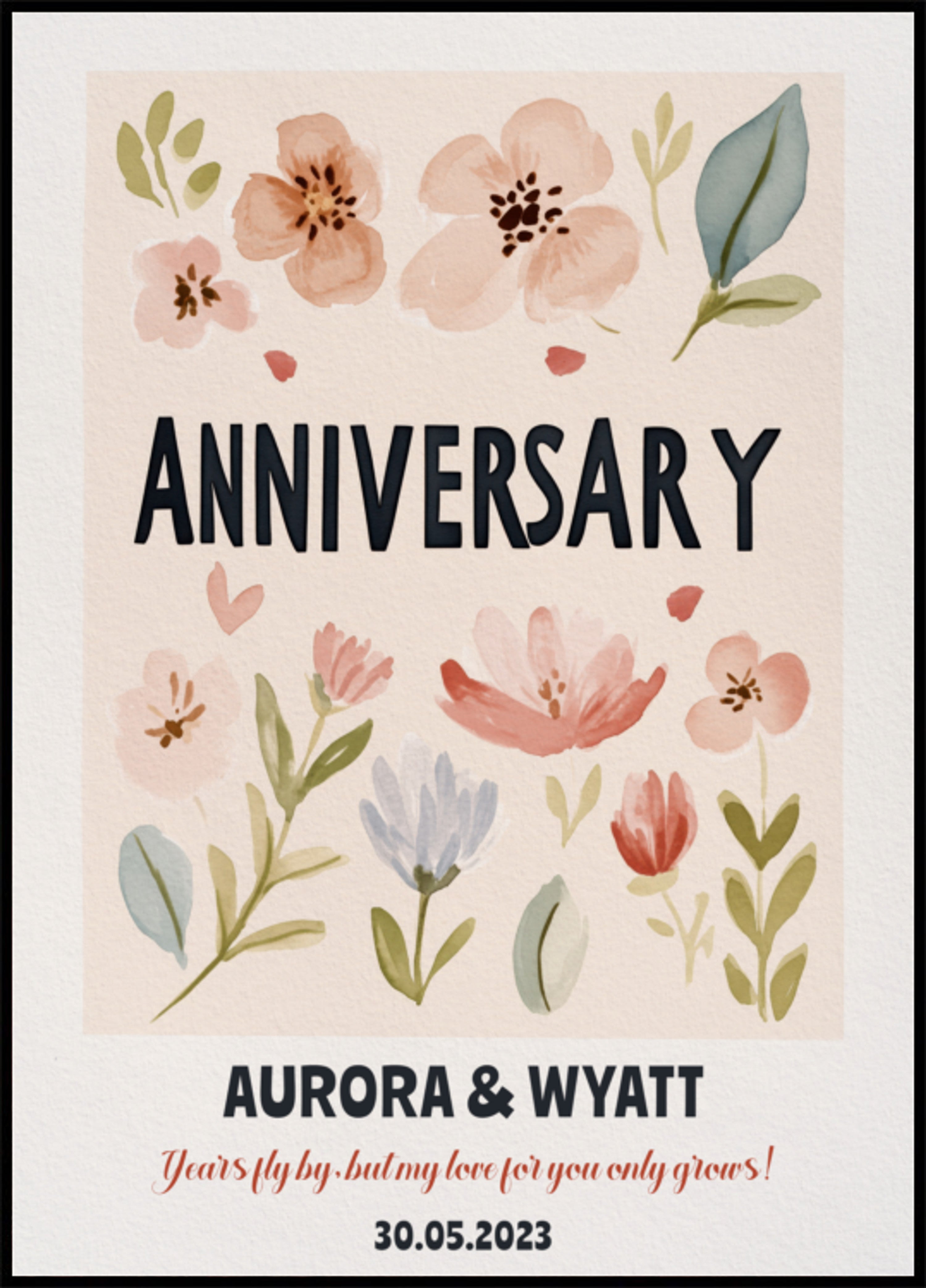 Poster personalizzato per l'anniversario con svolazzi acquerellati