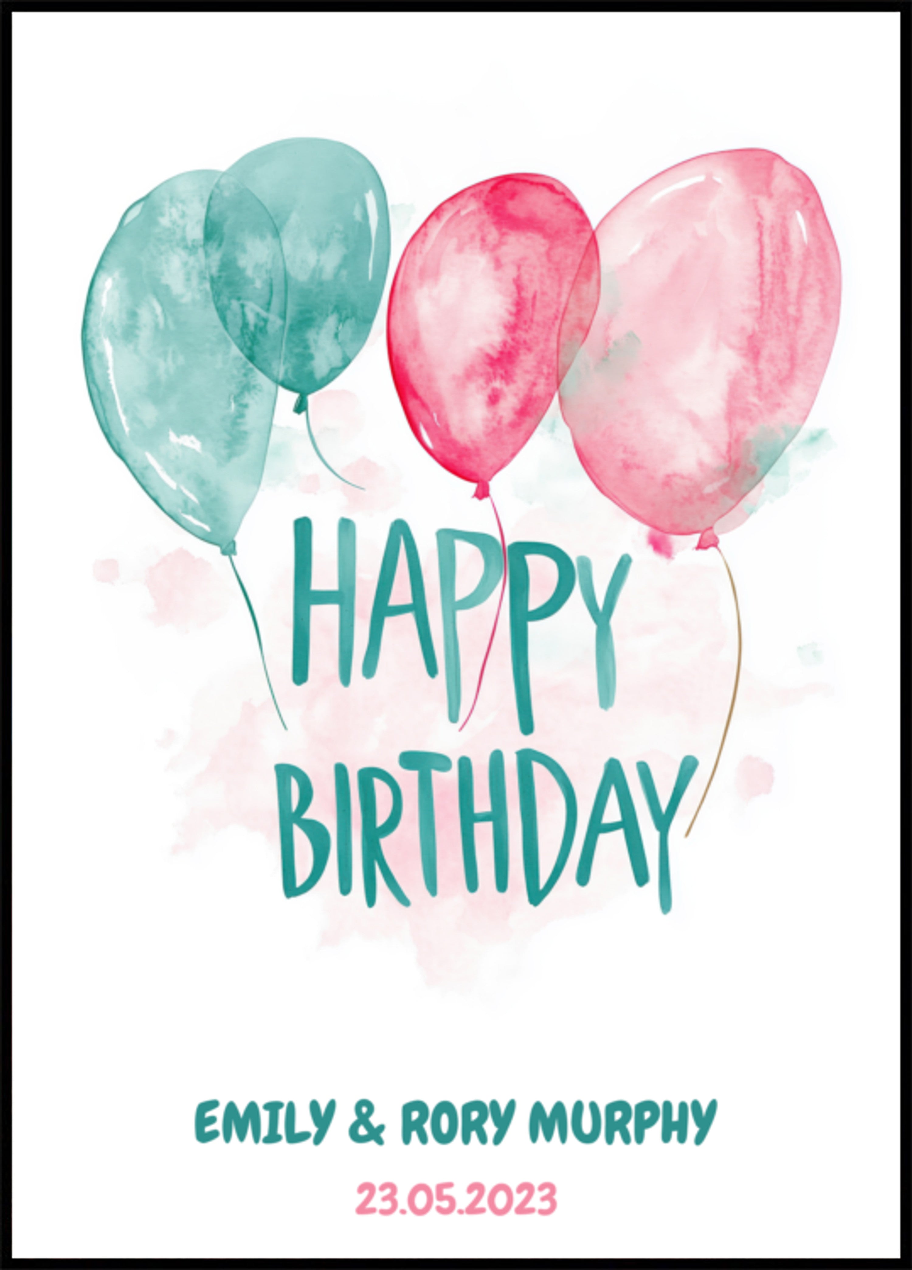Poster personalizzato con palloncini ad acquerello per compleanno